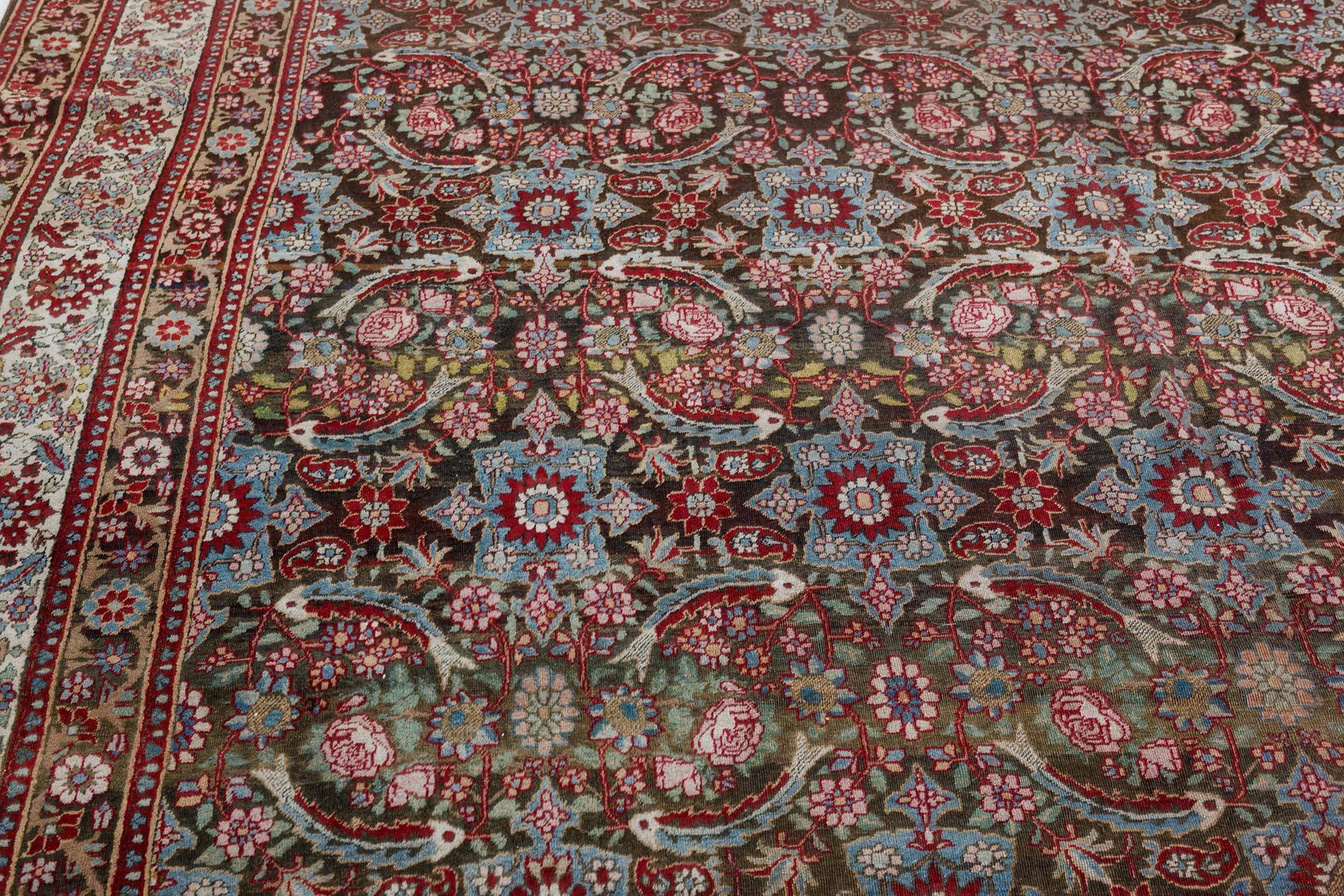 Antique Persian Tabriz Botanic Handmade Wool Rug  In Good Condition For Sale In New York, NY