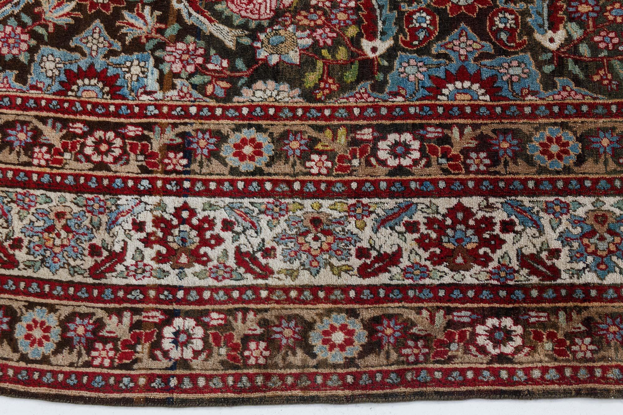 20th Century Antique Persian Tabriz Botanic Handmade Wool Rug  For Sale