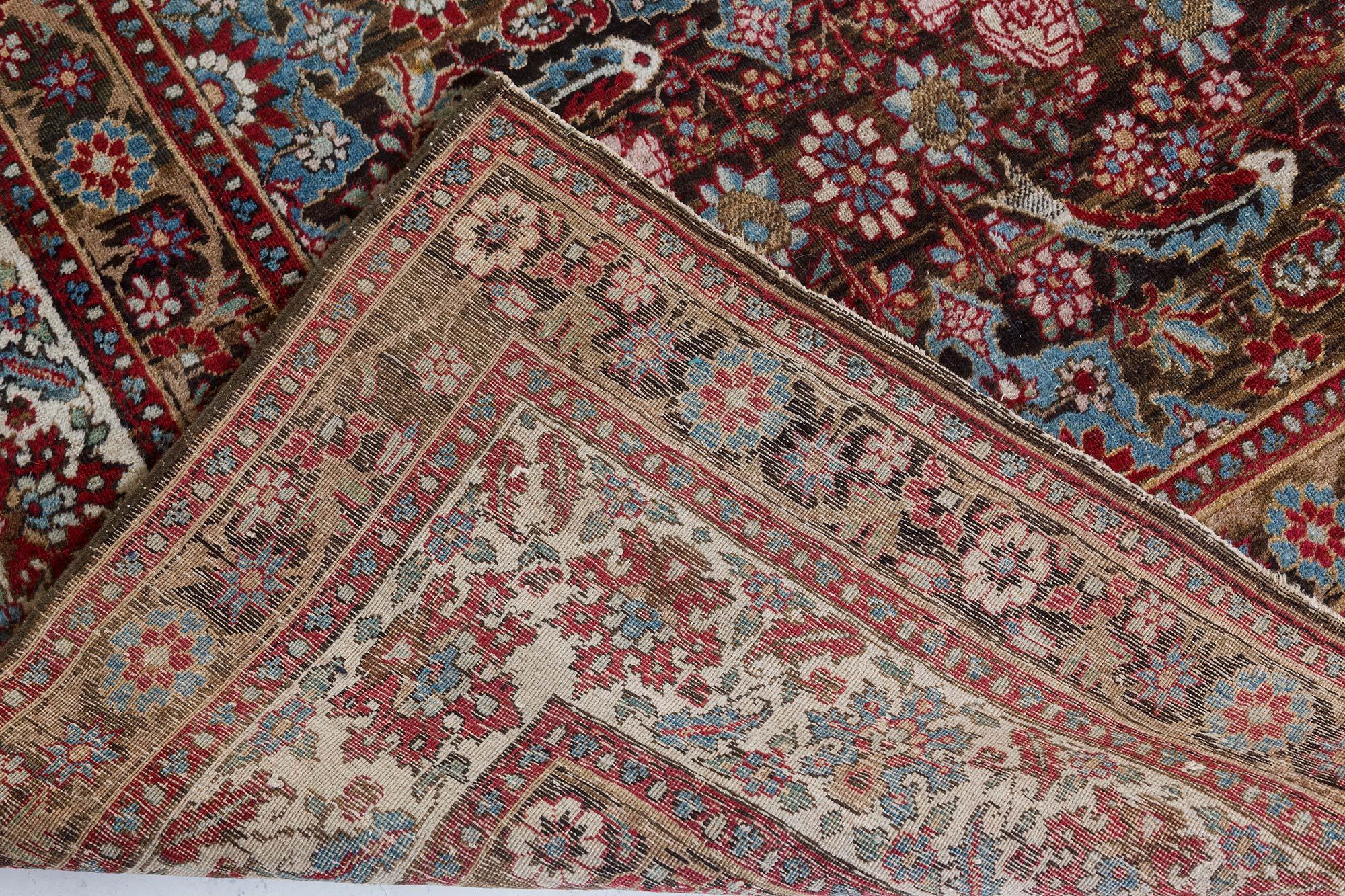 Antique Persian Tabriz Botanic Handmade Wool Rug  For Sale 1