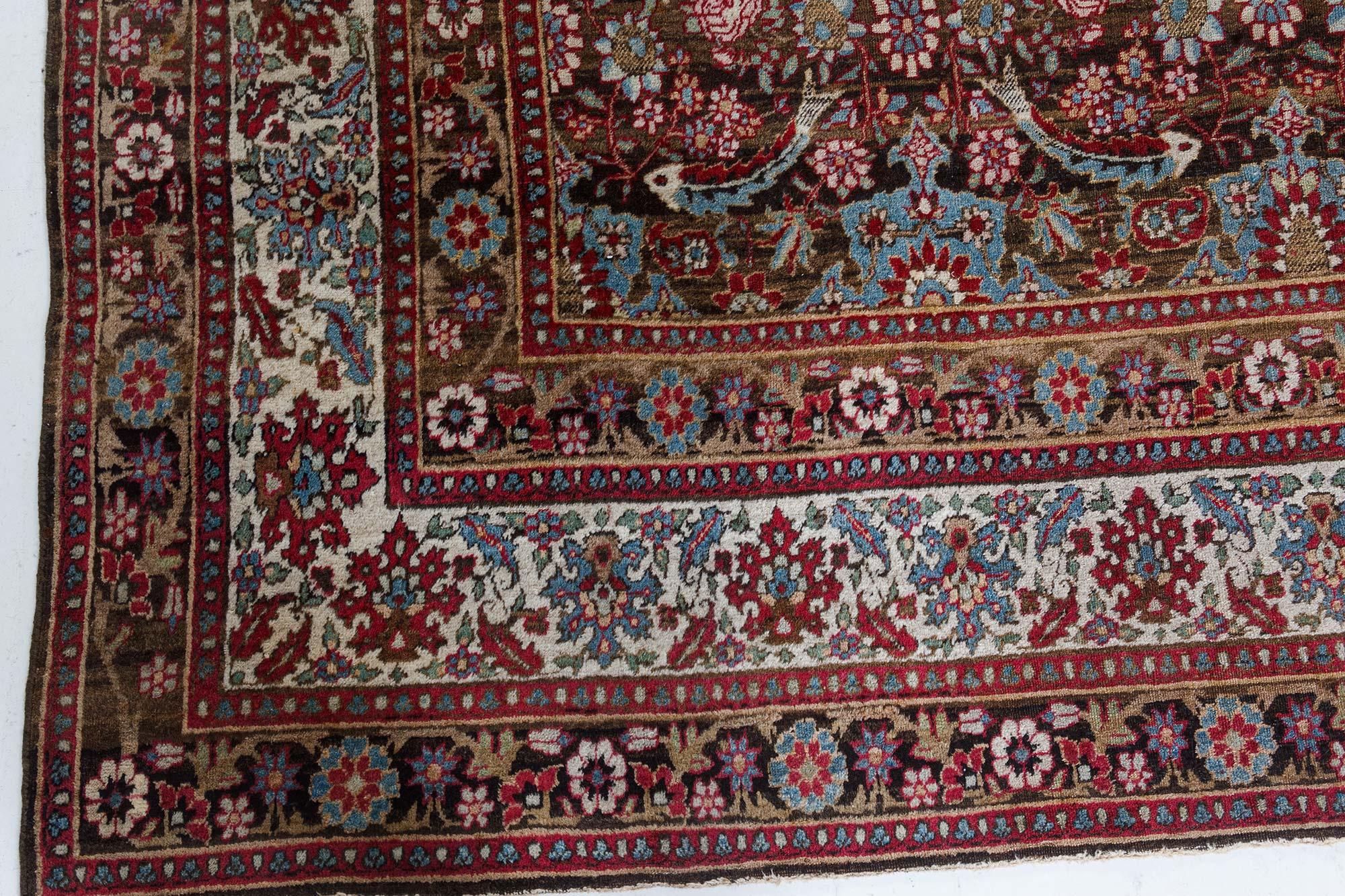 Antique Persian Tabriz Botanic Handmade Wool Rug  For Sale 3
