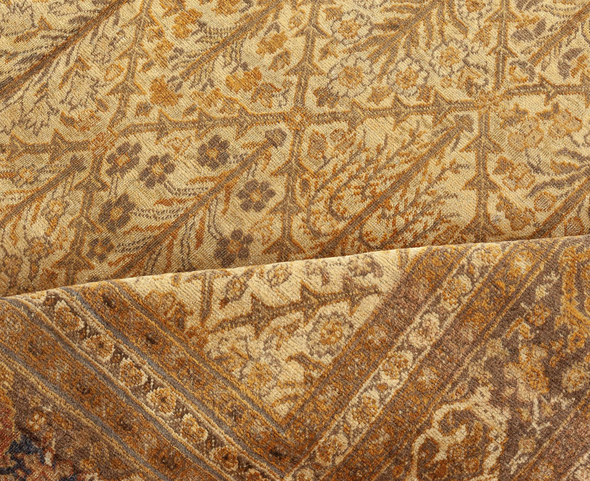 Antique tapis persan Tabriz botanique brun en laine fait main
Taille : 7'8