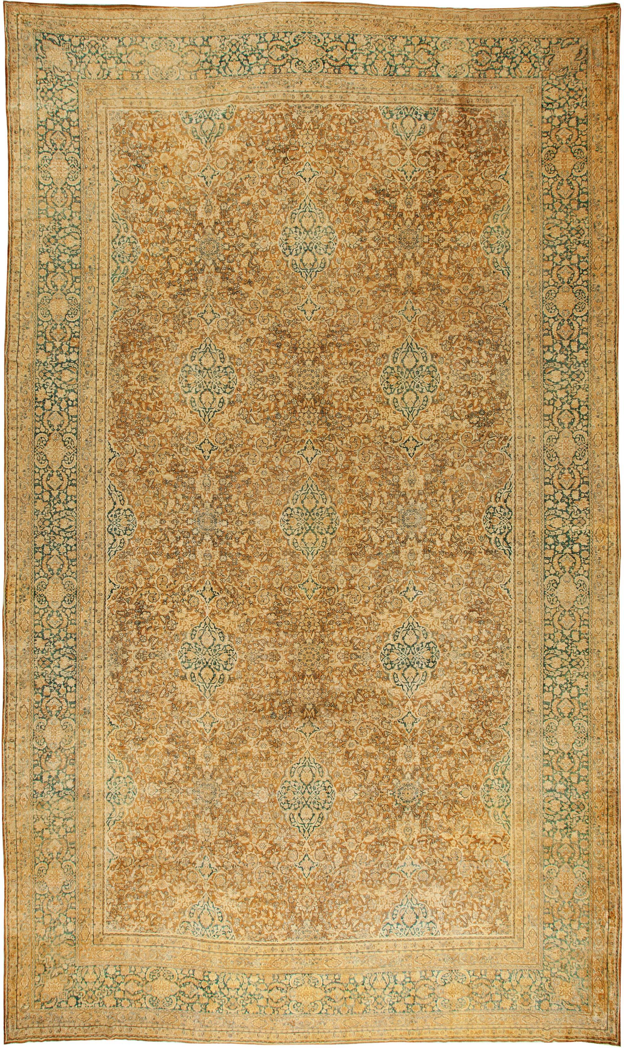 Antique Persian Tabriz Brown Handmade Wool Rug For Sale