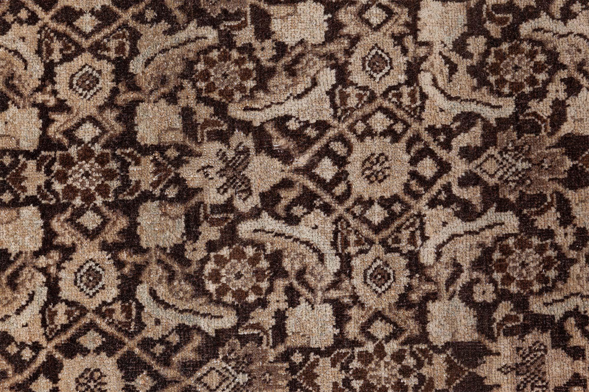 Lana Doris Leslie Blau Tappeto antico persiano Tabriz Marrone in lana fatto a mano in vendita