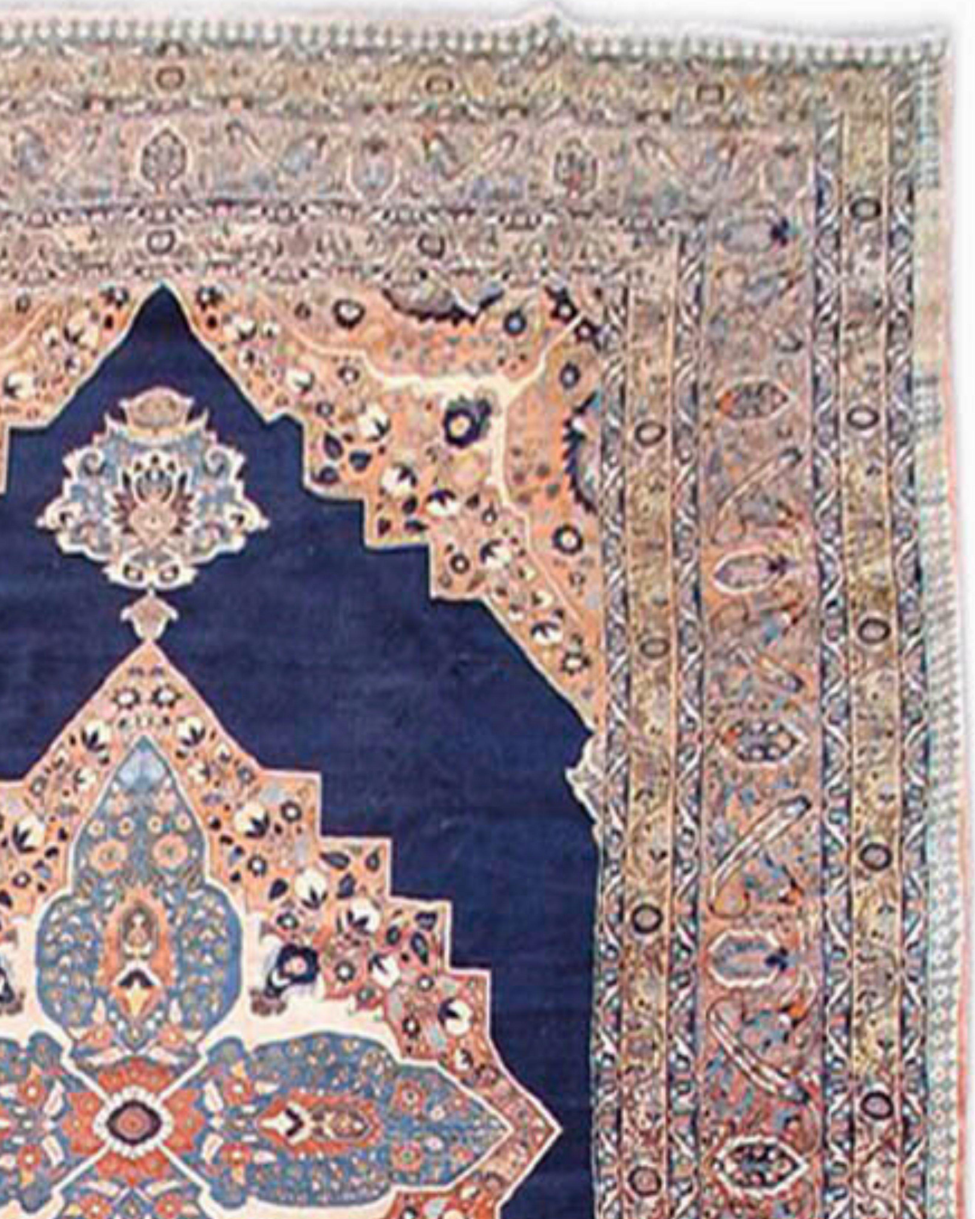 Hand-Woven Antique Large Indigo Persian Tabriz Carpet, 19th Century For Sale
