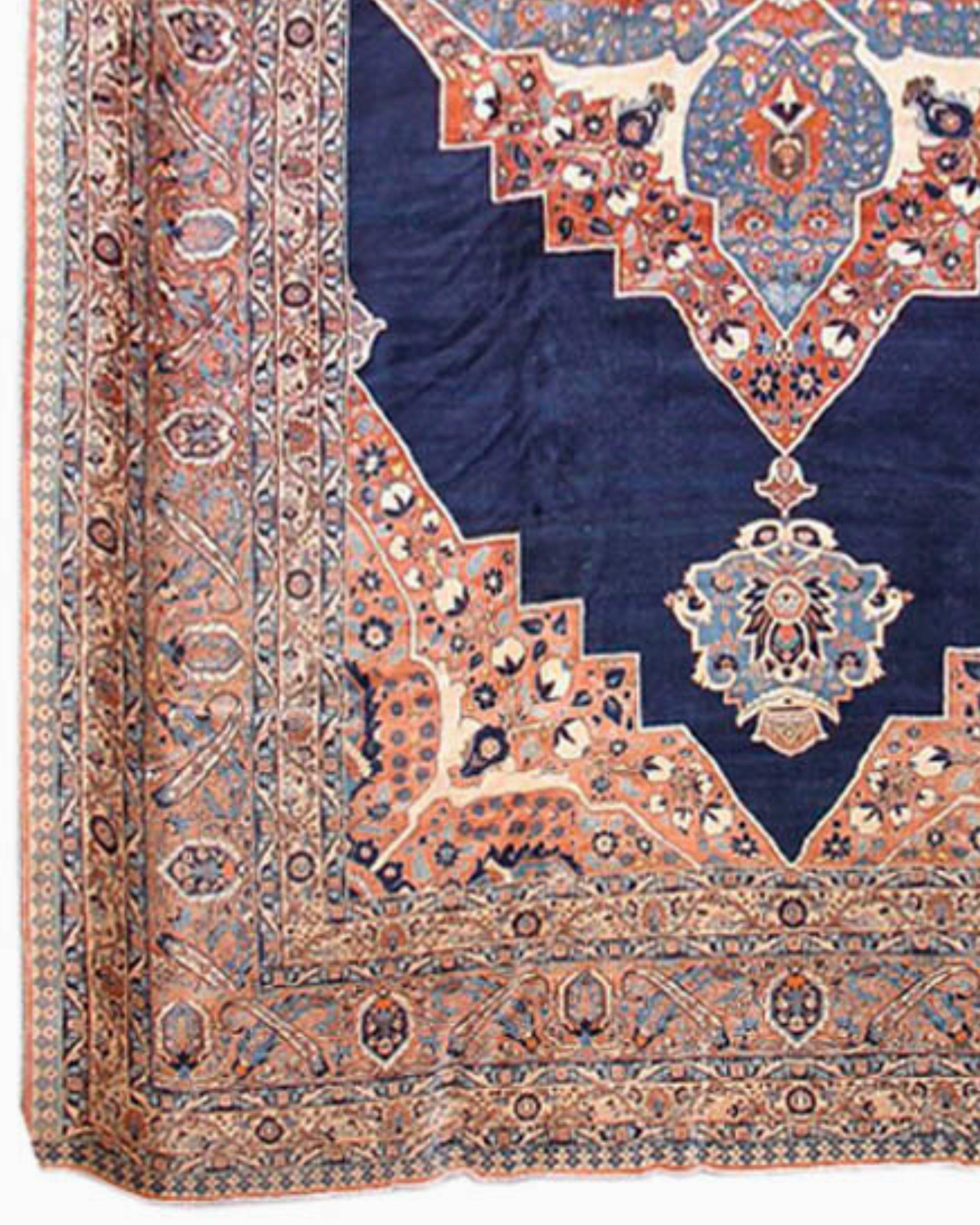 Antique Large Indigo Persian Tabriz Carpet, 19th Century In Excellent Condition For Sale In San Francisco, CA