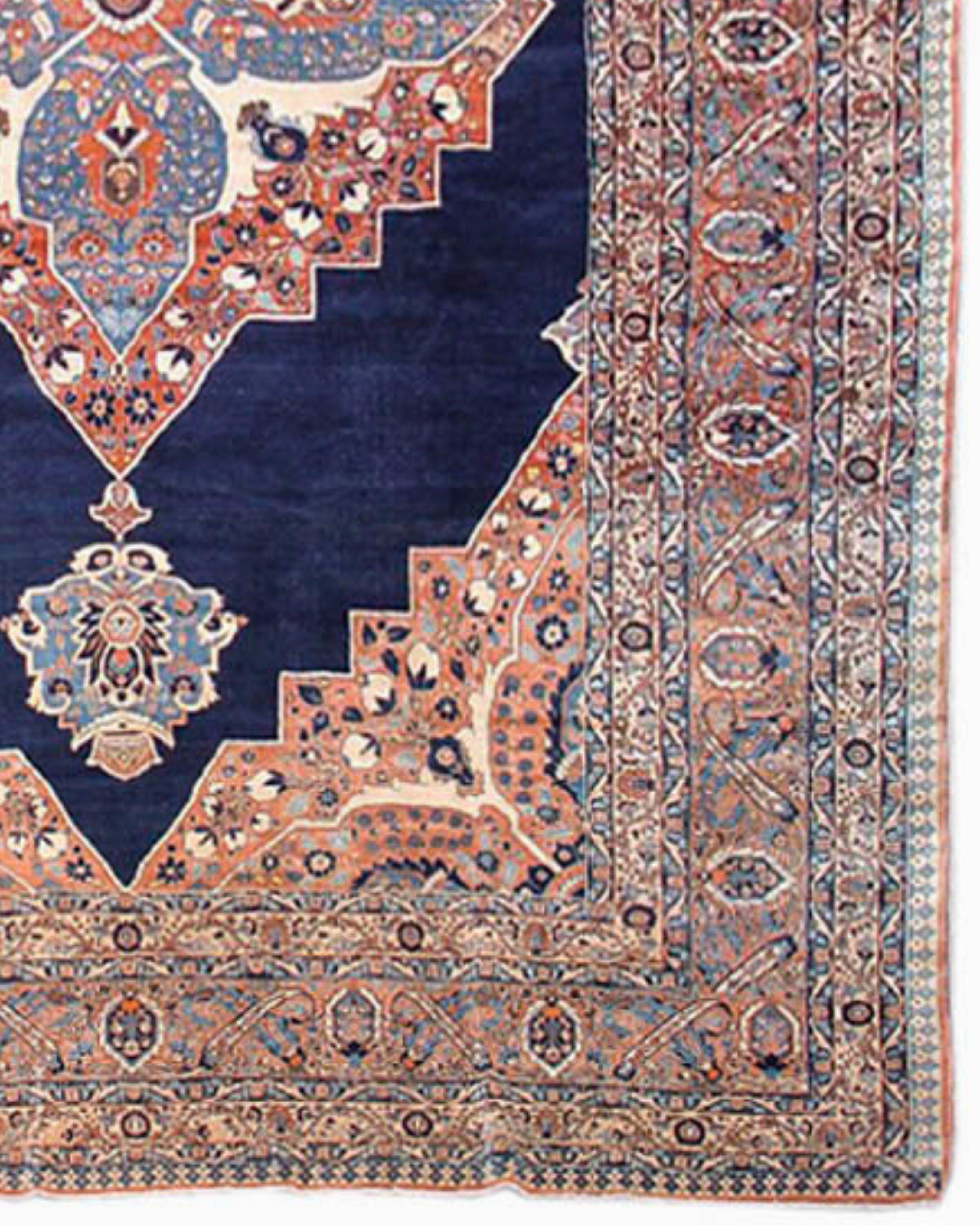 Wool Antique Large Indigo Persian Tabriz Carpet, 19th Century For Sale