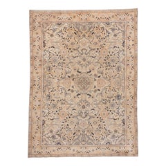 Vintage Persian Tabriz Carpet, All-Over Field, Soft Palette, Navy Accents