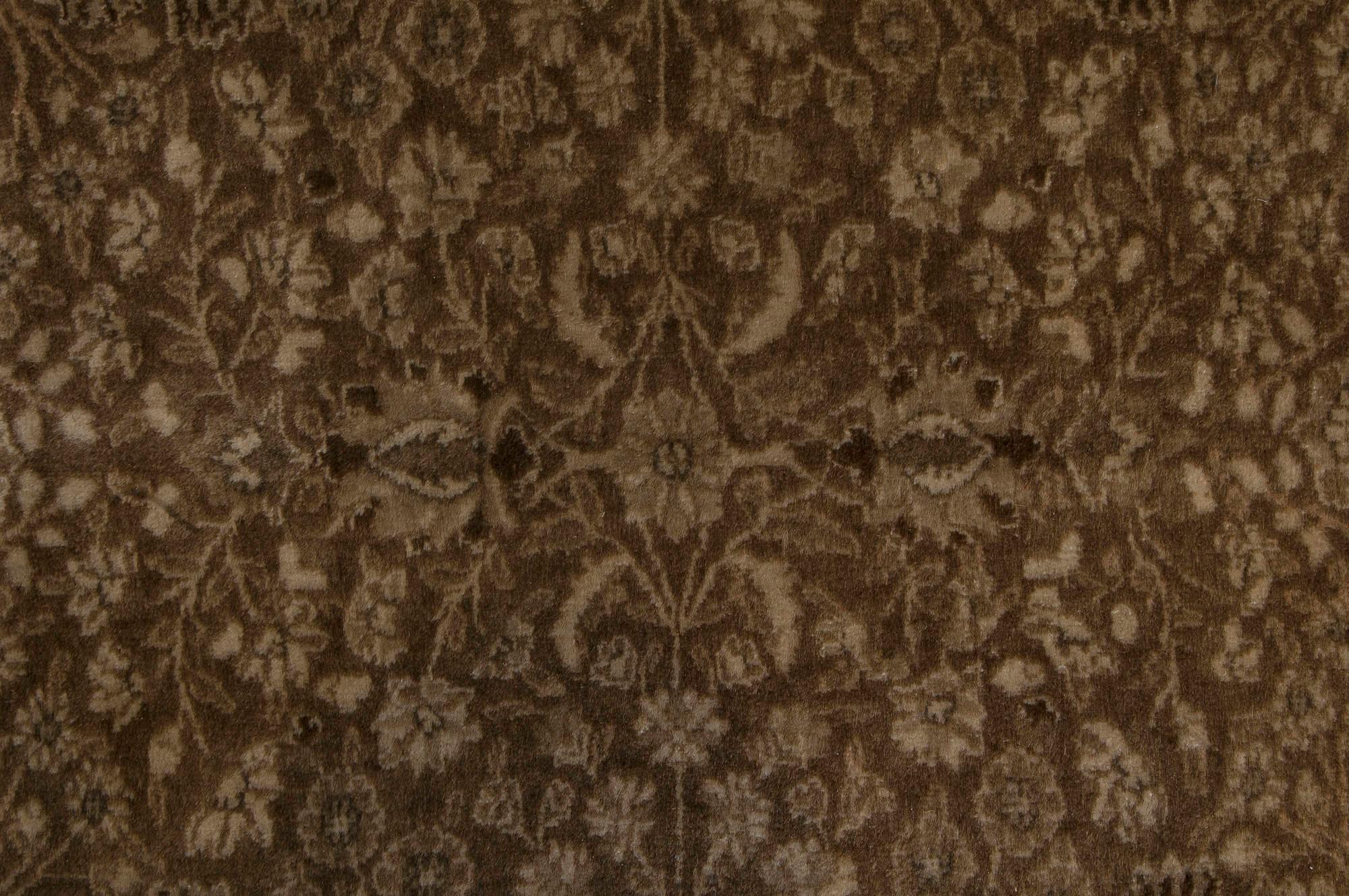 Antique Persian Tabriz botanic brown carpet
Size: 13'4