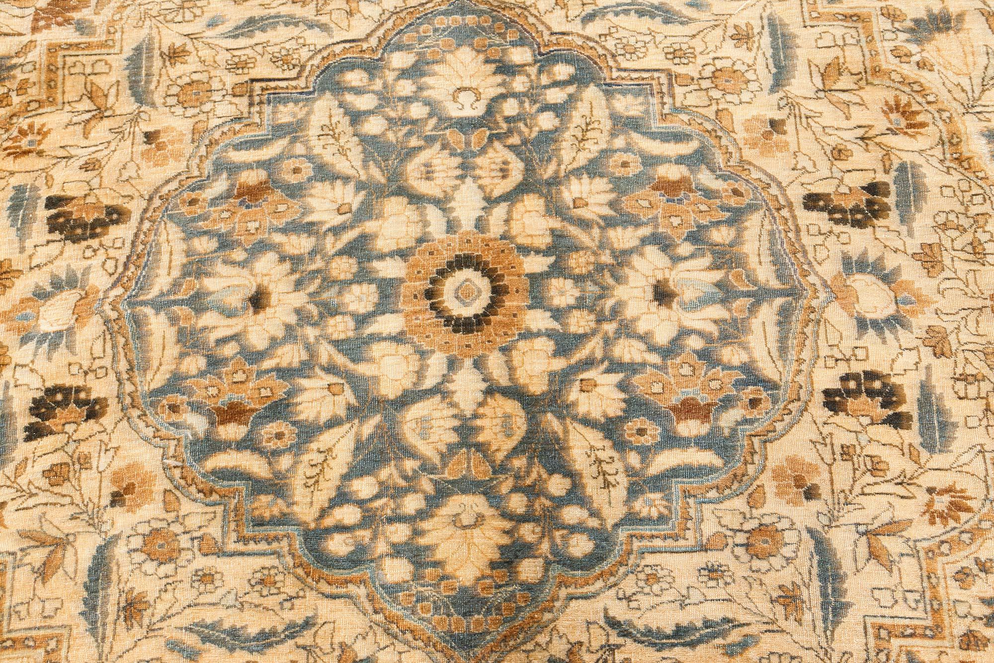 Hand-Knotted Antique Persian Tabriz Botanic Handmade Wool Carpet For Sale