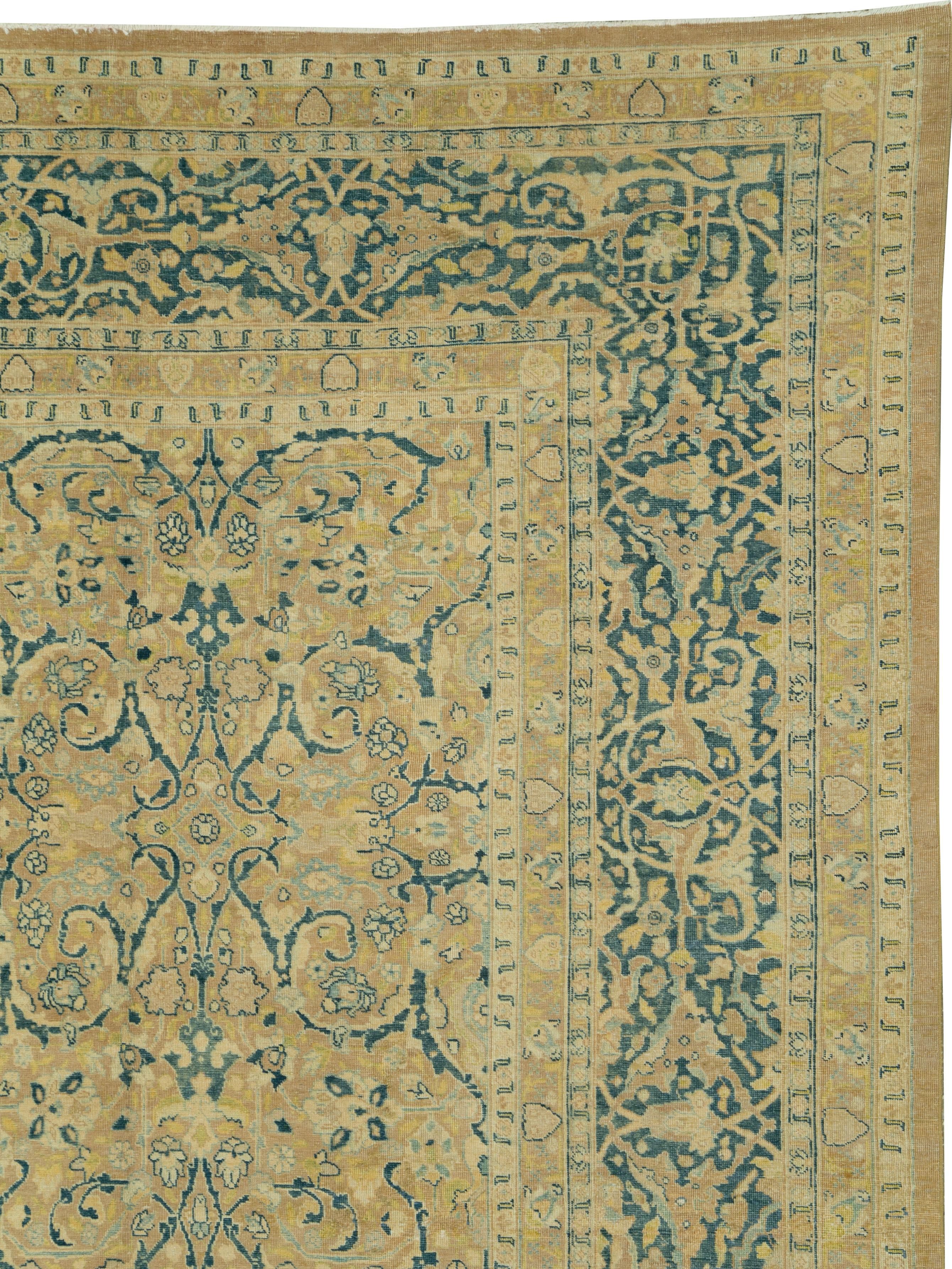 Hand-Knotted Antique Persian Tabriz Carpet For Sale