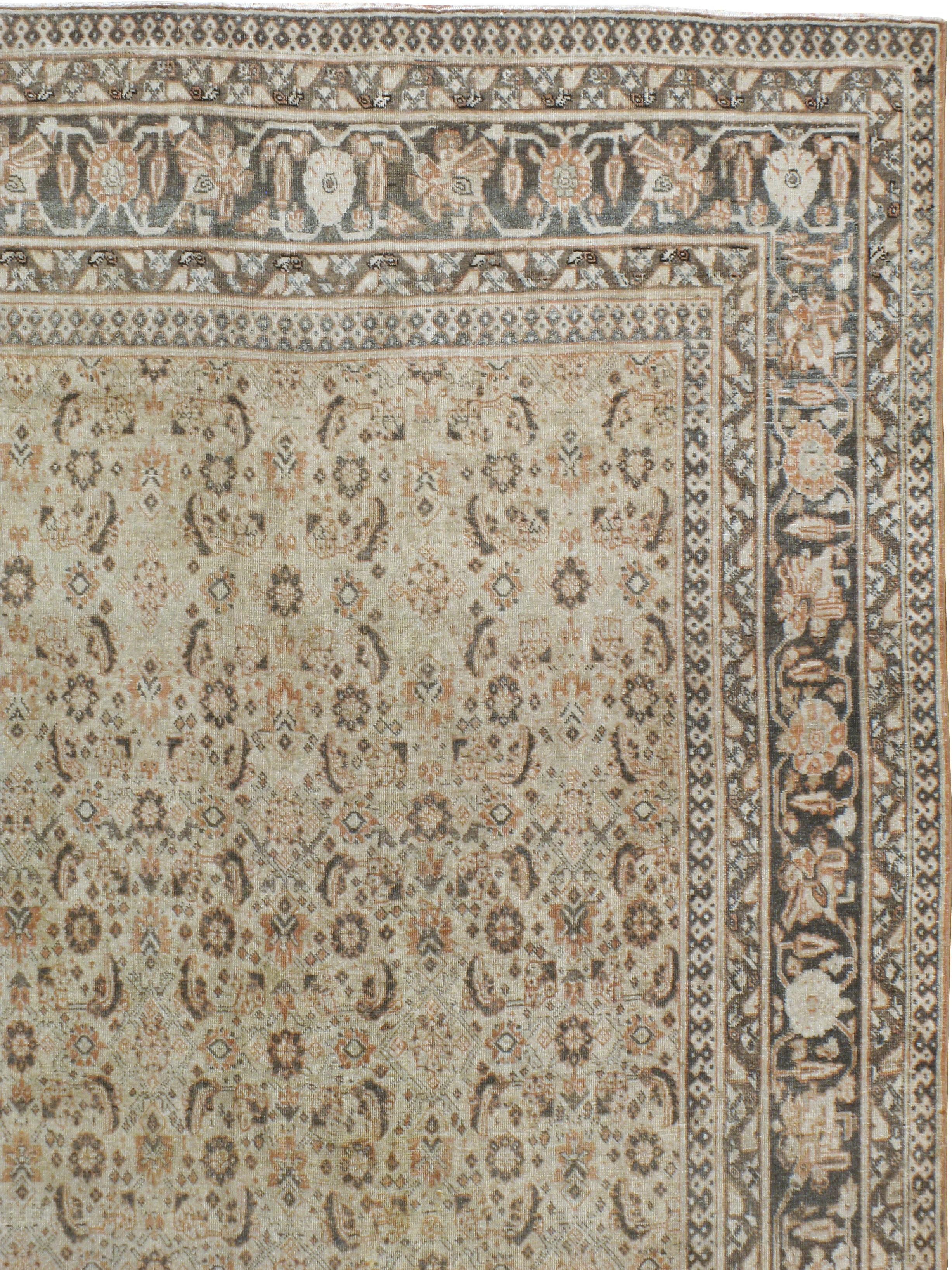 Hand-Knotted Antique Persian Tabriz Carpet For Sale