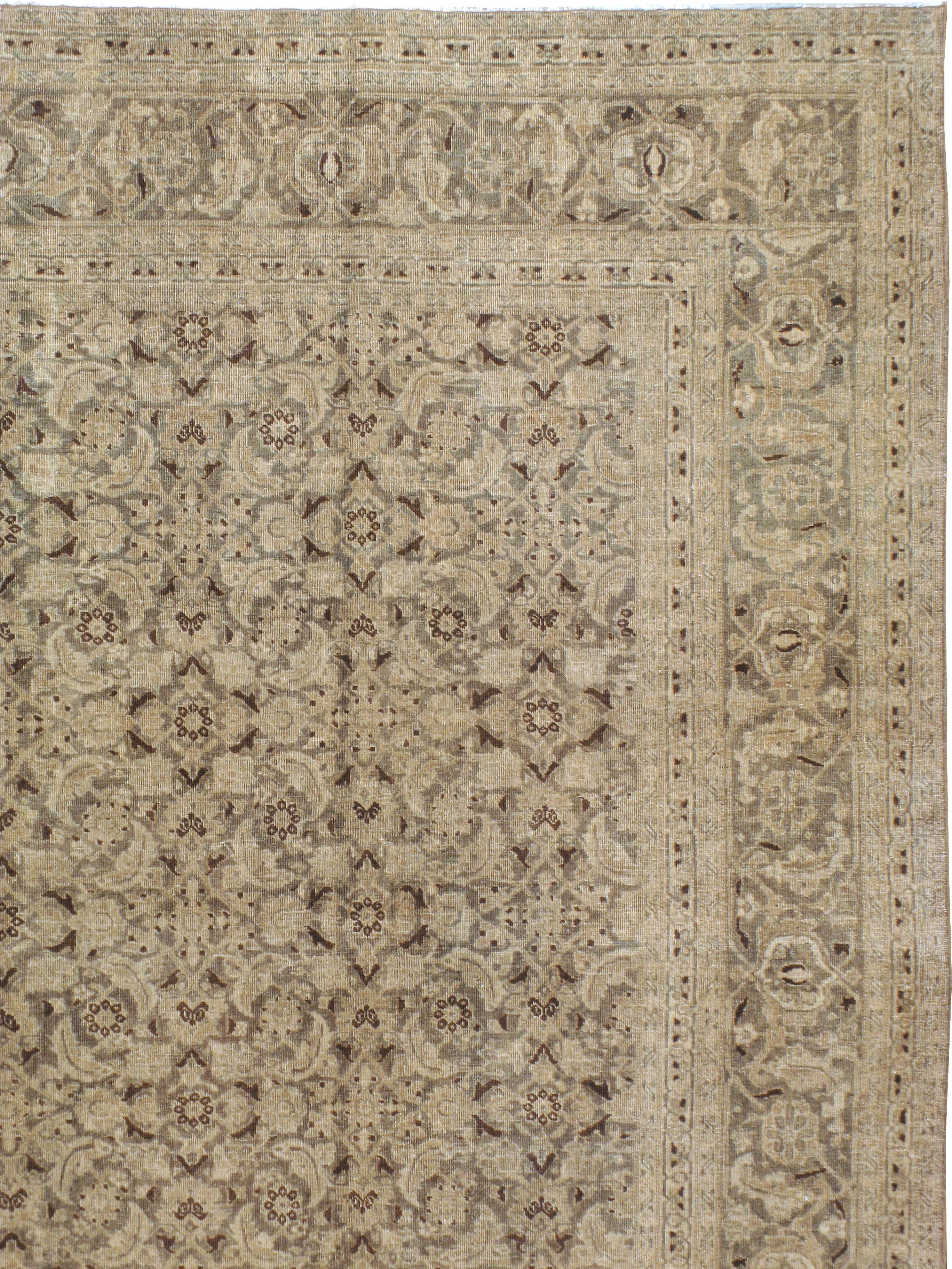 Hand-Knotted Antique Persian Tabriz Carpet For Sale