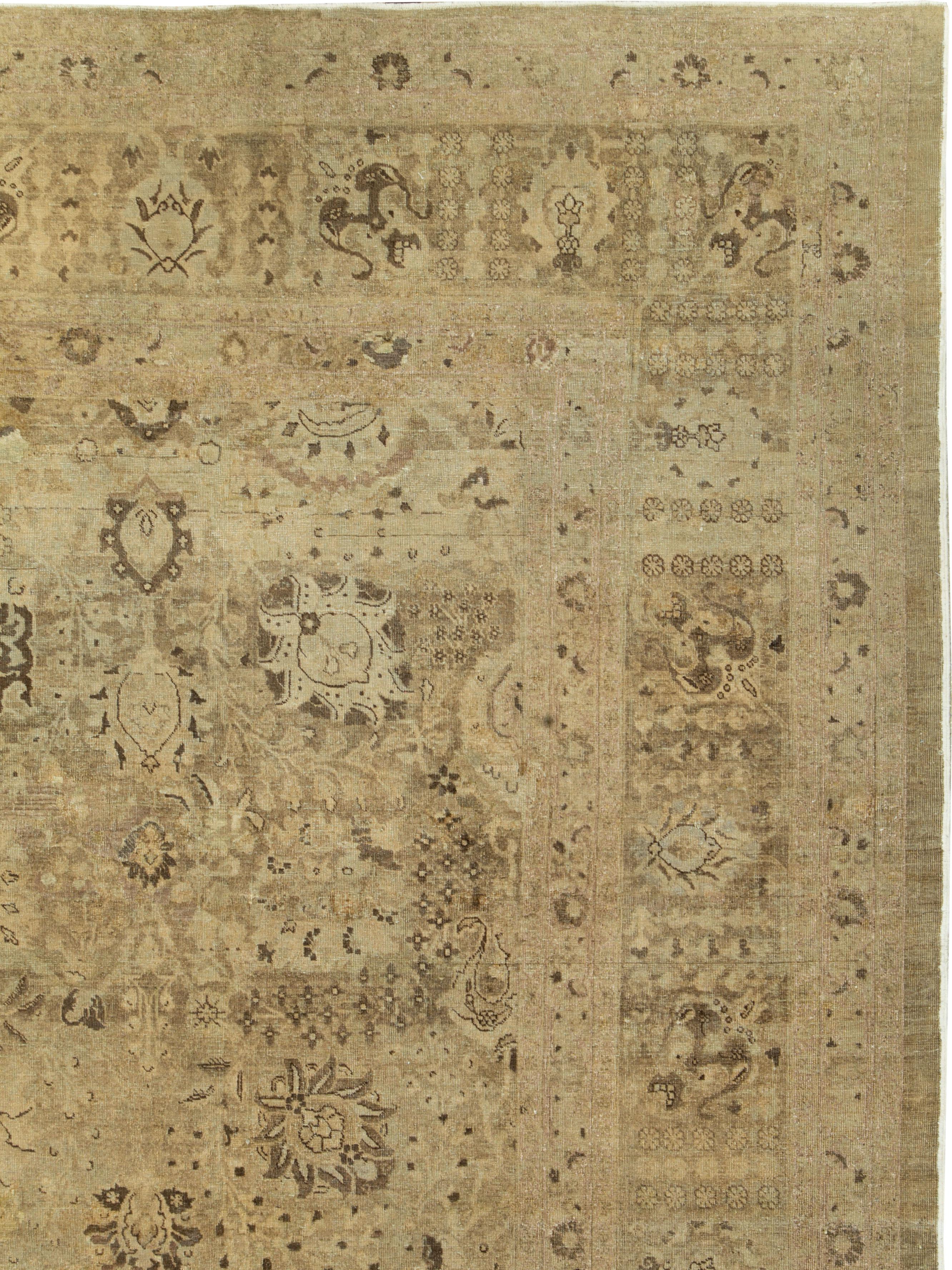 Hand-Knotted Antique Persian Tabriz Carpet For Sale