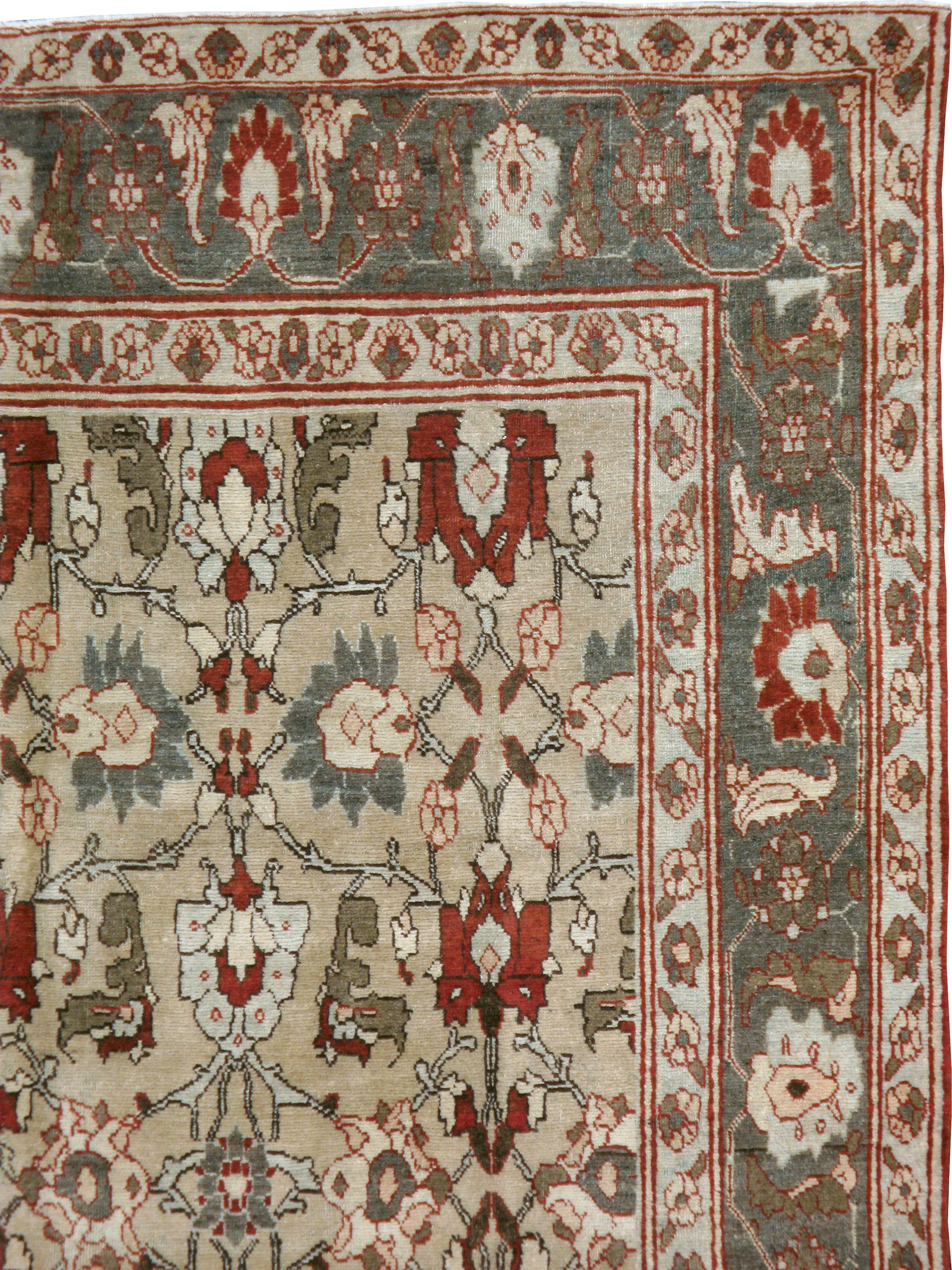 Rustic Antique Persian Tabriz Carpet For Sale