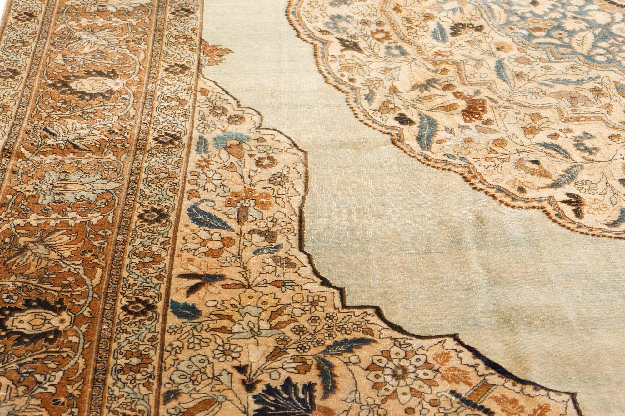 Antique Persian Tabriz Botanic Handmade Wool Carpet In Good Condition For Sale In New York, NY