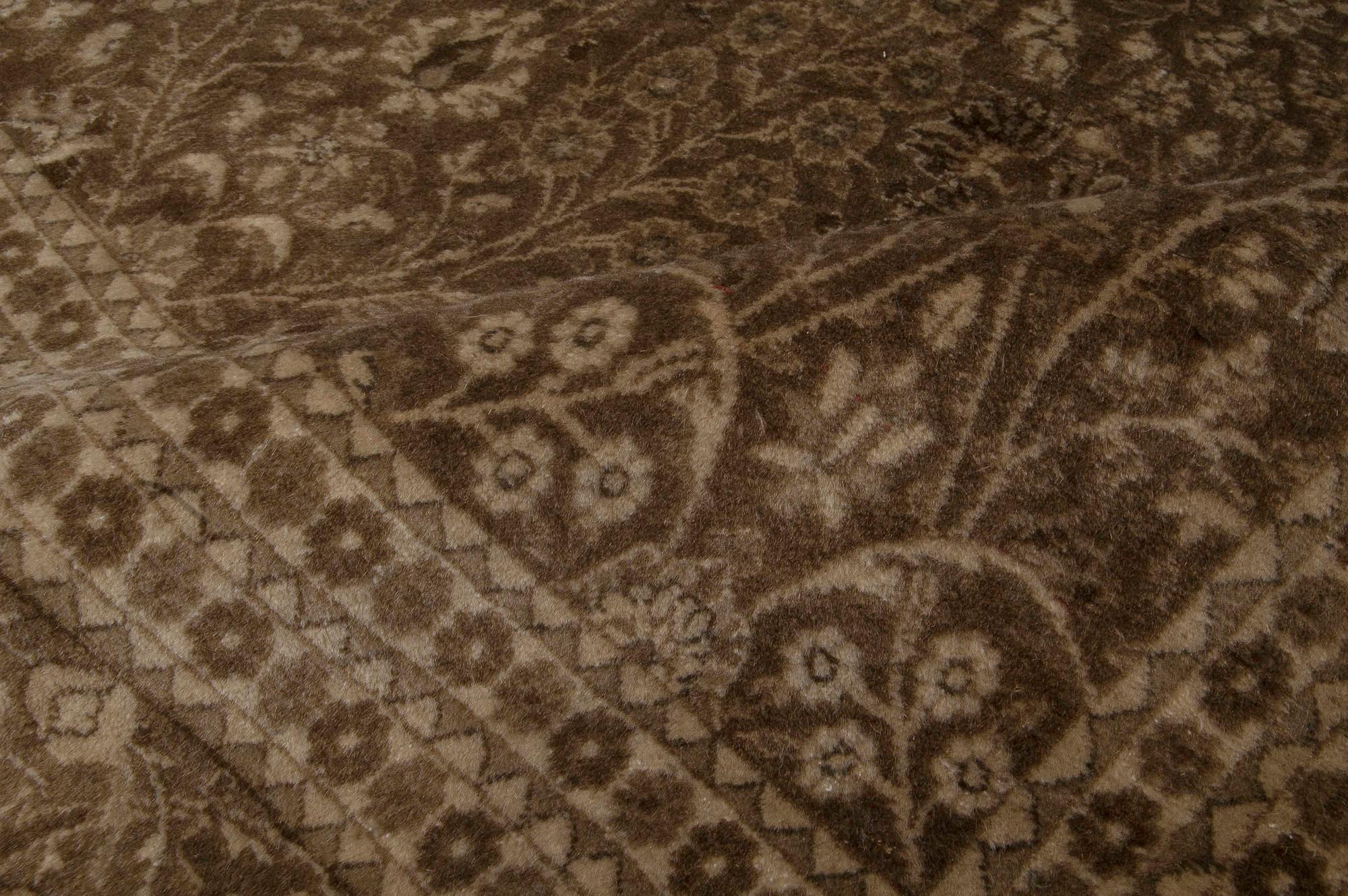 Antique Persian Tabriz Botanic Deep Brown Carpet In Good Condition For Sale In New York, NY