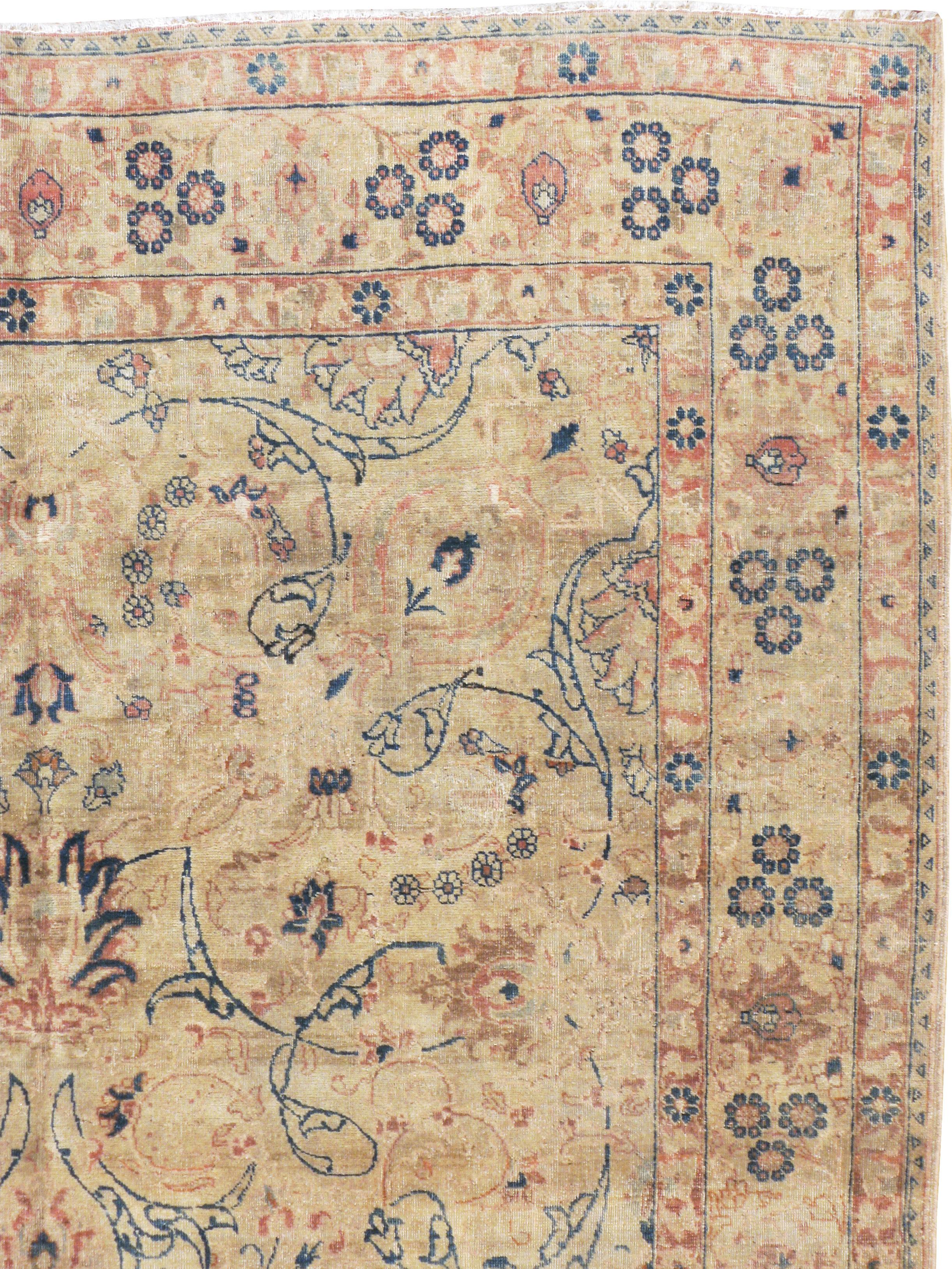 Hand-Knotted Antique Persian Tabriz Carpet For Sale