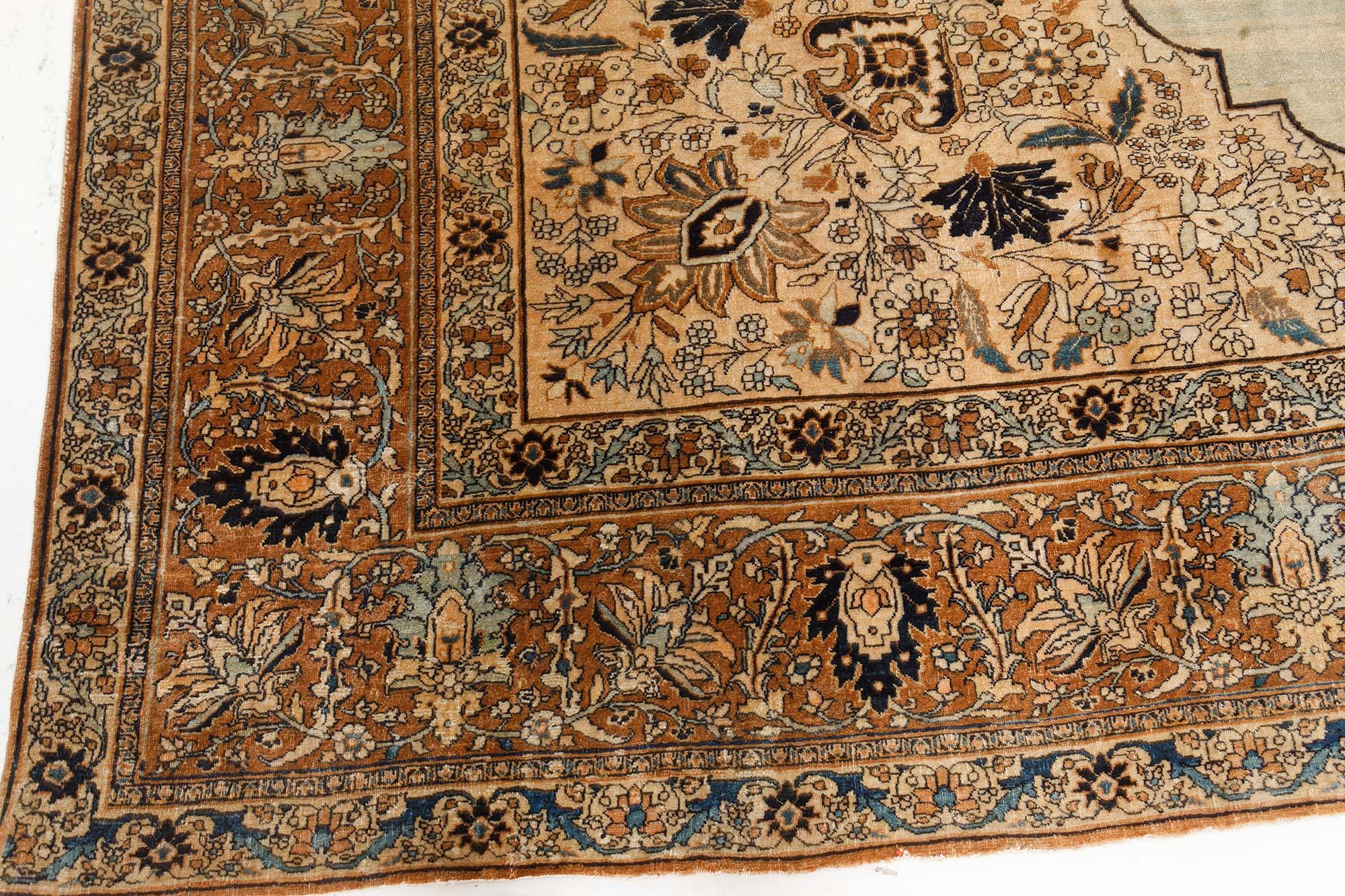 Antique Persian Tabriz Botanic Handmade Wool Carpet For Sale 1