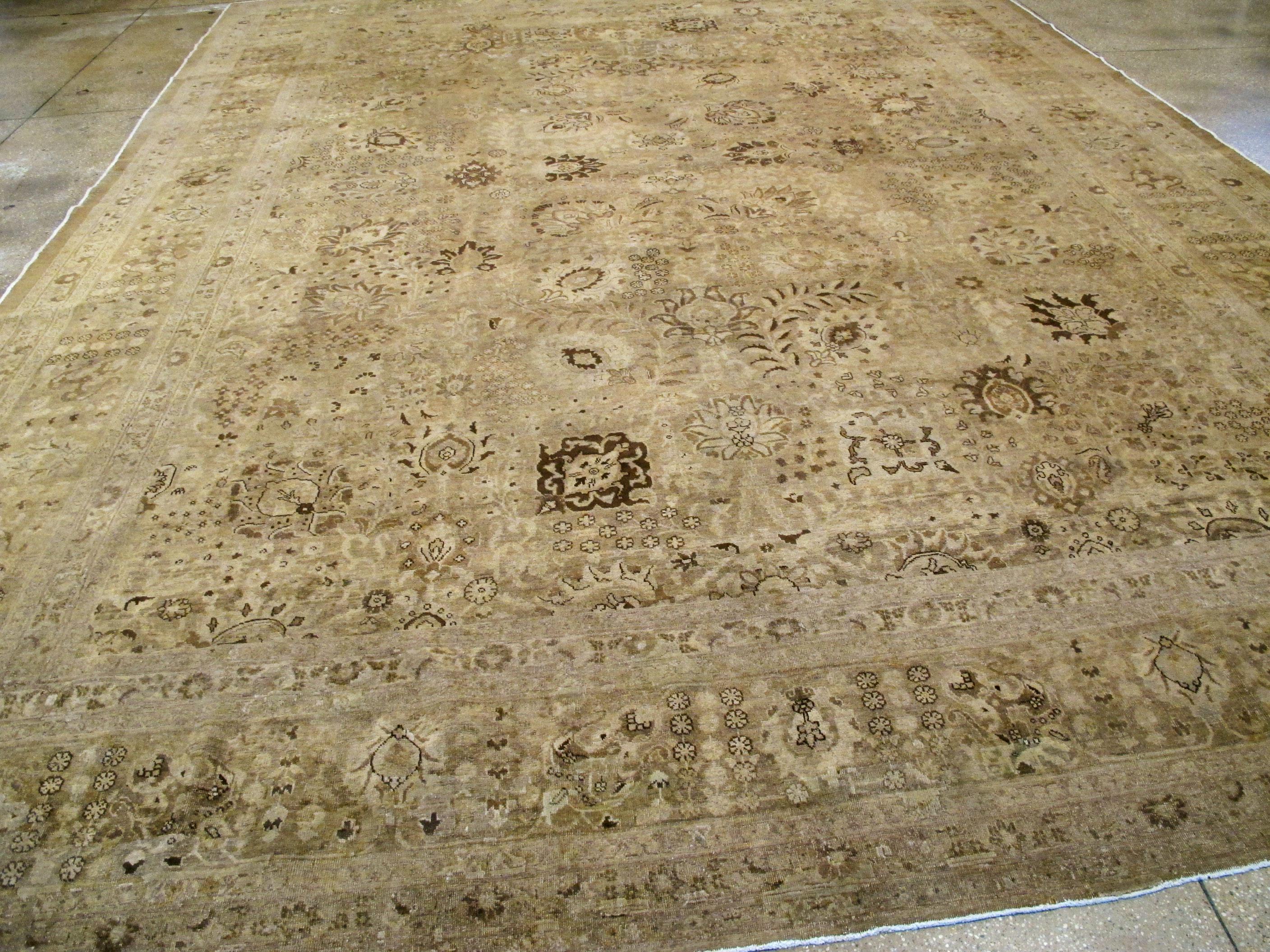 Wool Antique Persian Tabriz Carpet For Sale