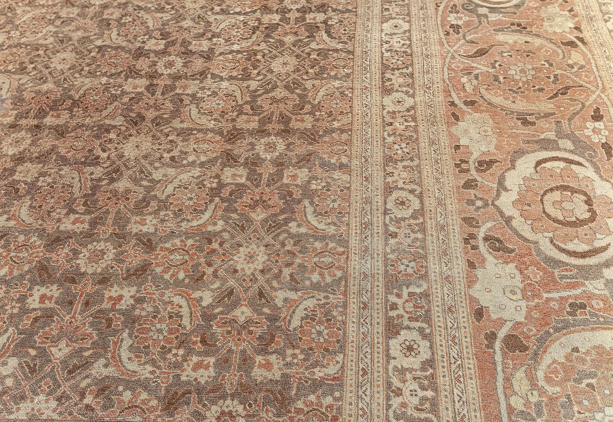 Antique Persian Tabriz Pink Handmade Wool Rug For Sale 2