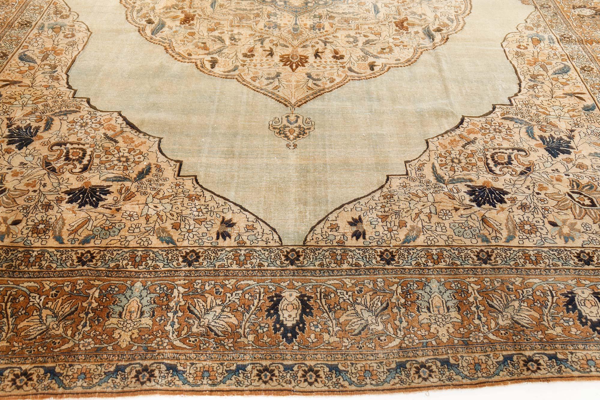 Antique Persian Tabriz Botanic Handmade Wool Carpet For Sale 2