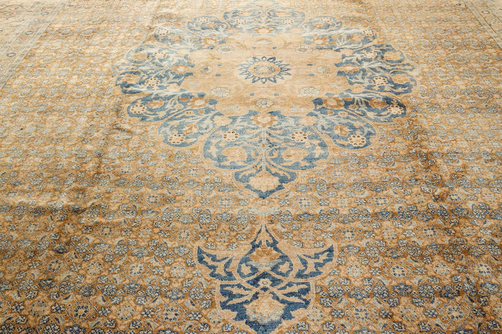 Early 20th Century Persian Tabriz Brown Blue Hand Knotted Wool Rug For Sale 5