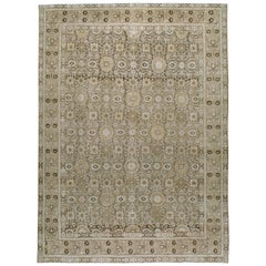 Early 20th Century Handmade Persian Tabriz Room Size Carpet In Neutral Colors