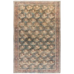 Antique Persian Tabriz Botanic Handmade Wool Rug