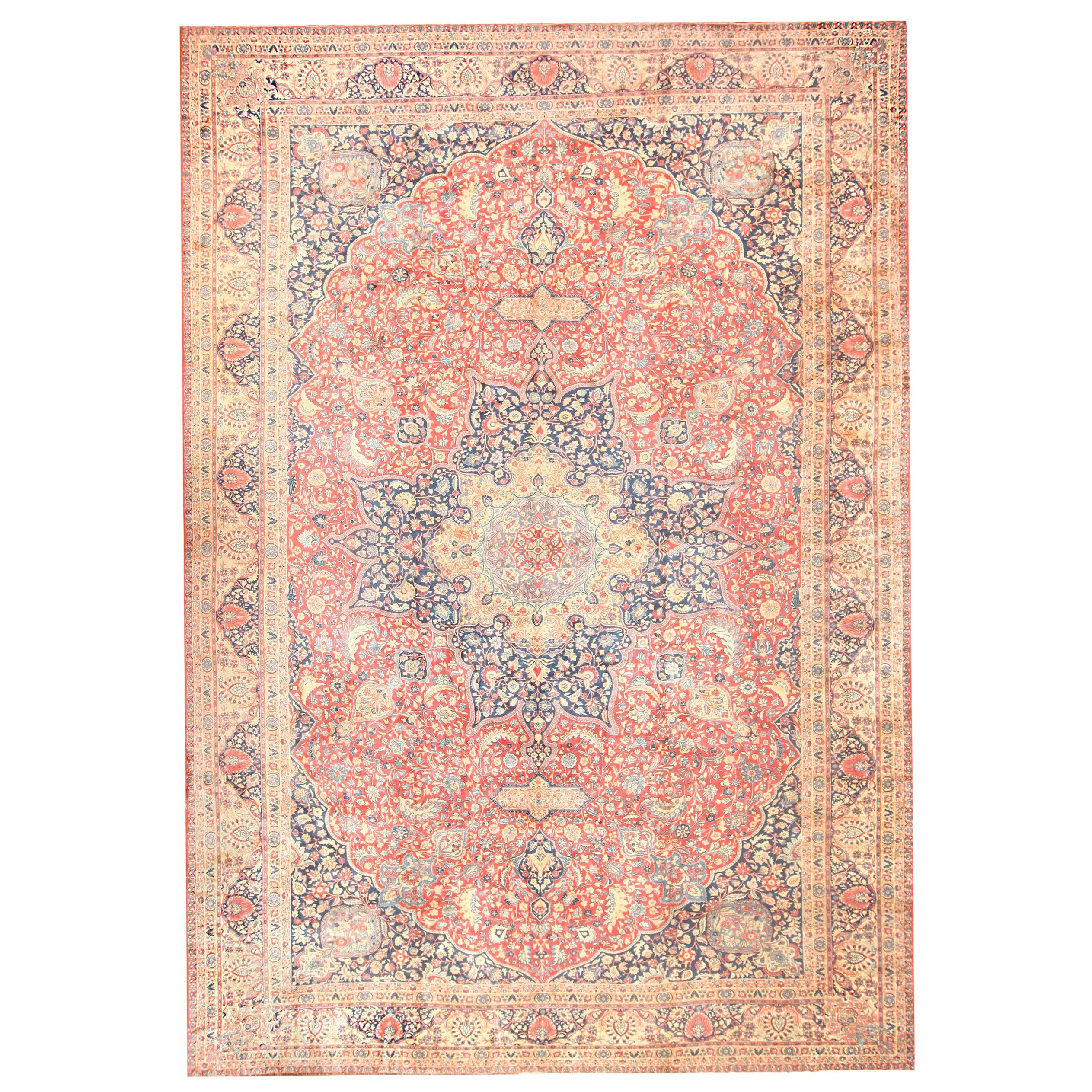 Antique Persian Tabriz Carpet. Size: 14 ft 10 in x 21 ft 5 in (4.52 m x 6.53 m)