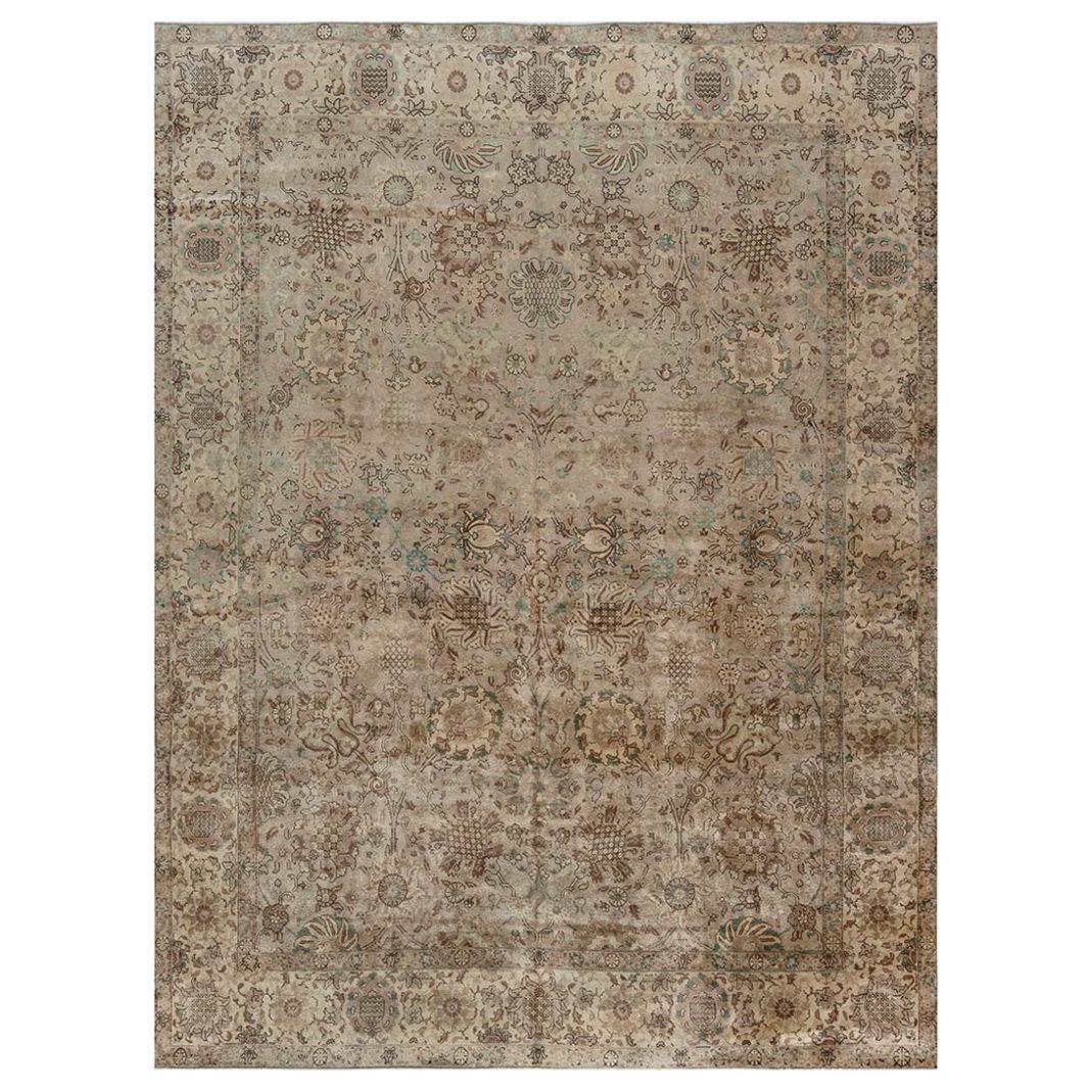Antique Persian Tabriz Handmade Wool Carpet For Sale