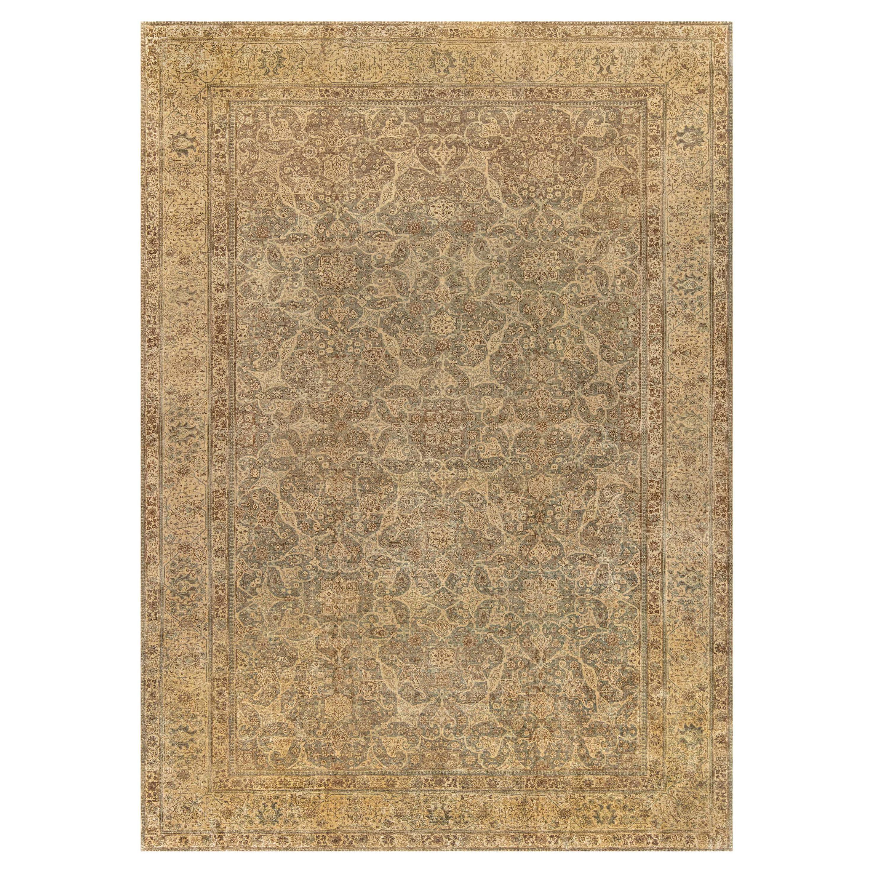 Authentic 19th Century Persian Tabriz Botanic Rug