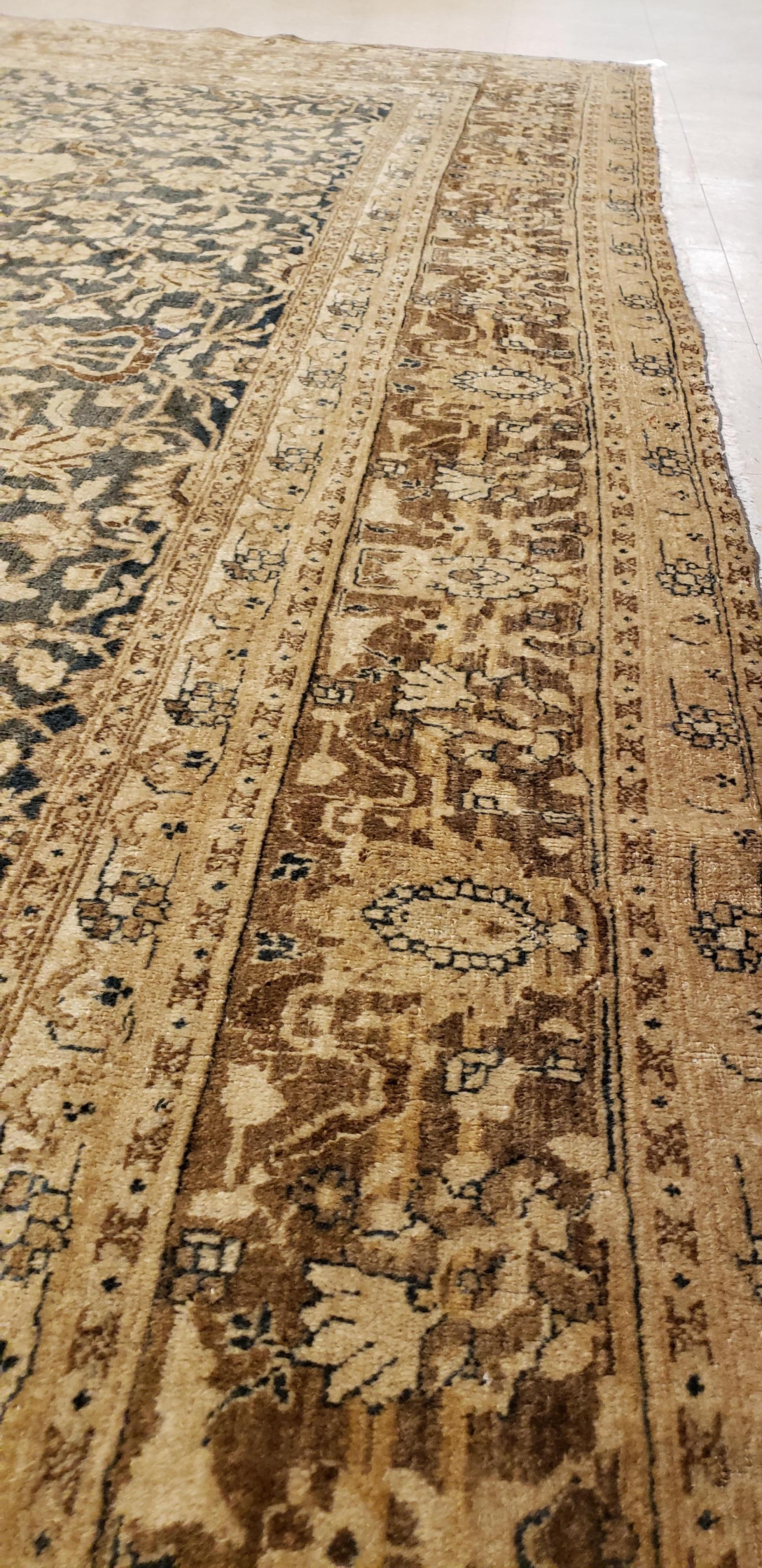 Wool Antique Persian Tabriz Carpet, Handmade Oriental Rug, Beige, Gray/Blue, Taupe