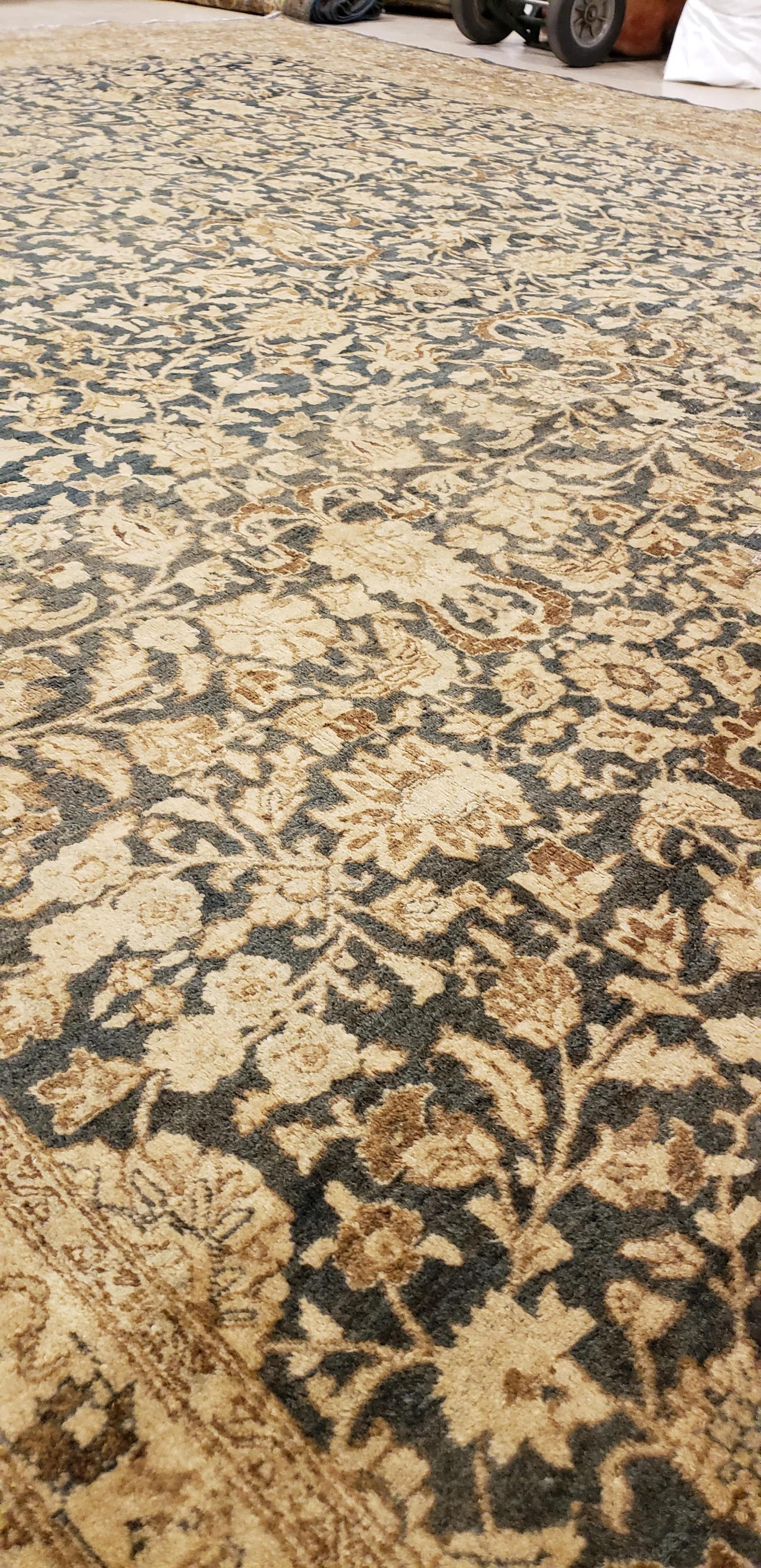 Antique Persian Tabriz Carpet, Handmade Oriental Rug, Beige, Gray/Blue, Taupe 1