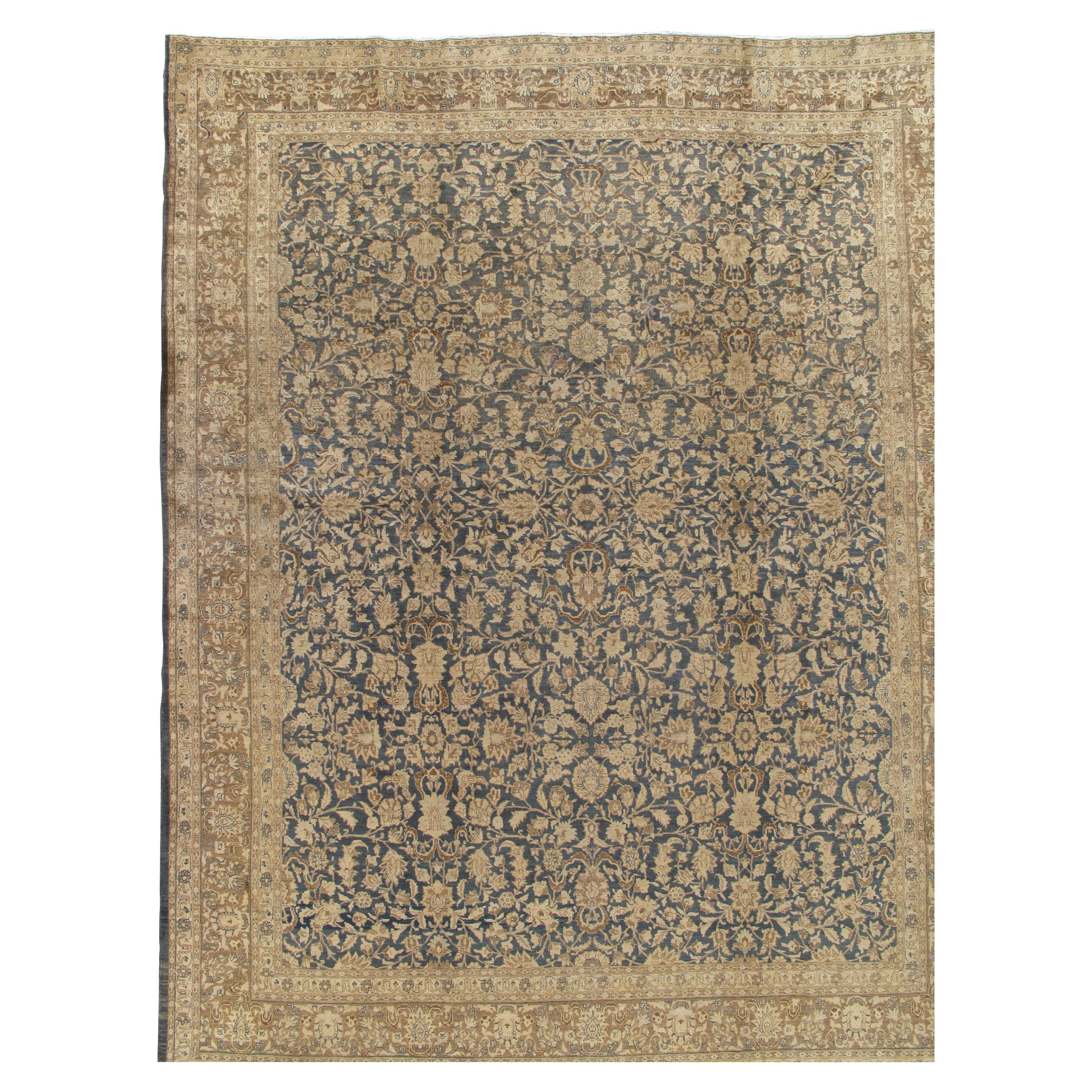 Antique Persian Tabriz Carpet, Handmade Oriental Rug, Beige, Gray/Blue, Taupe