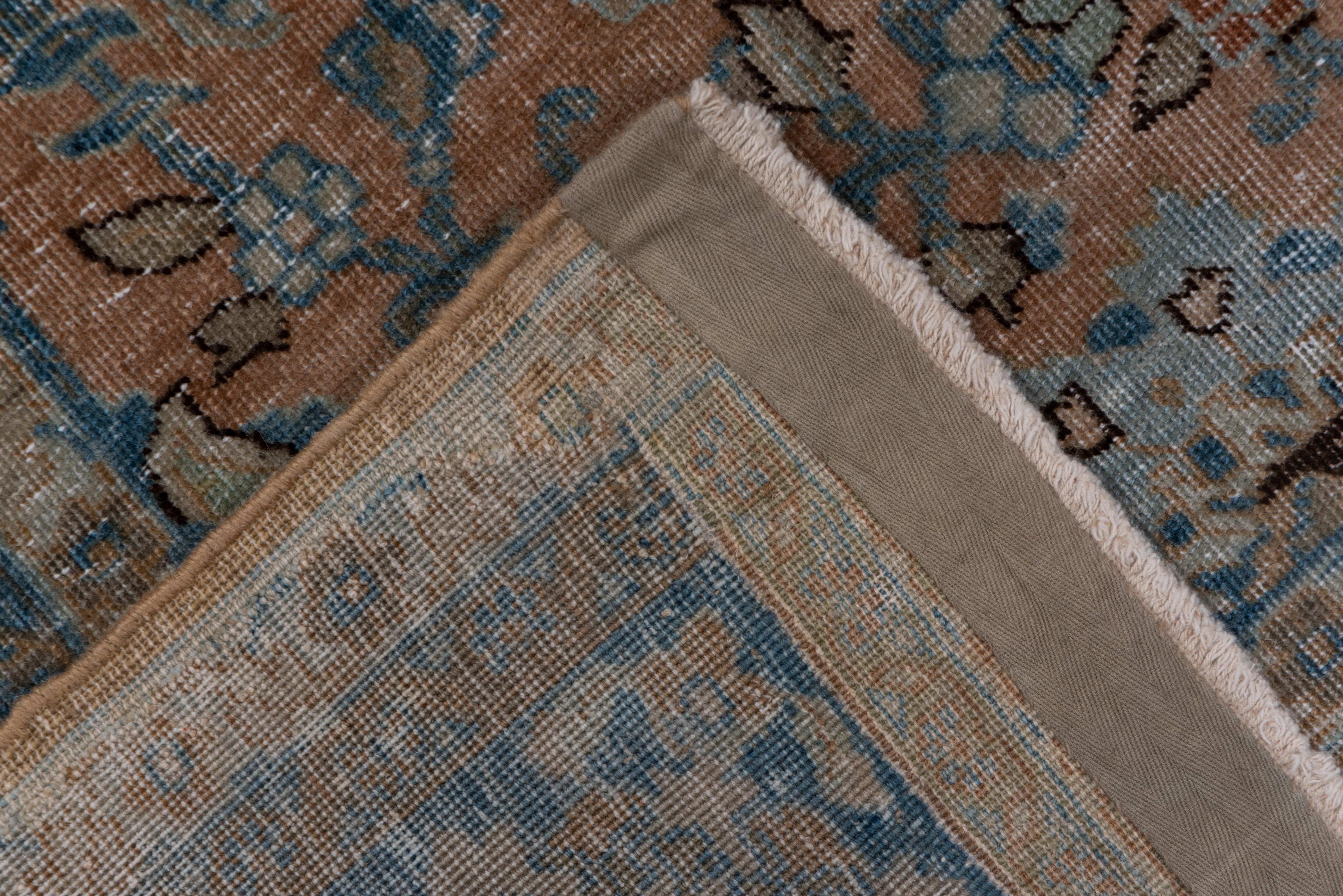 Antique Persian Tabriz Carpet, Peach Field & Blue Borders In Good Condition In New York, NY
