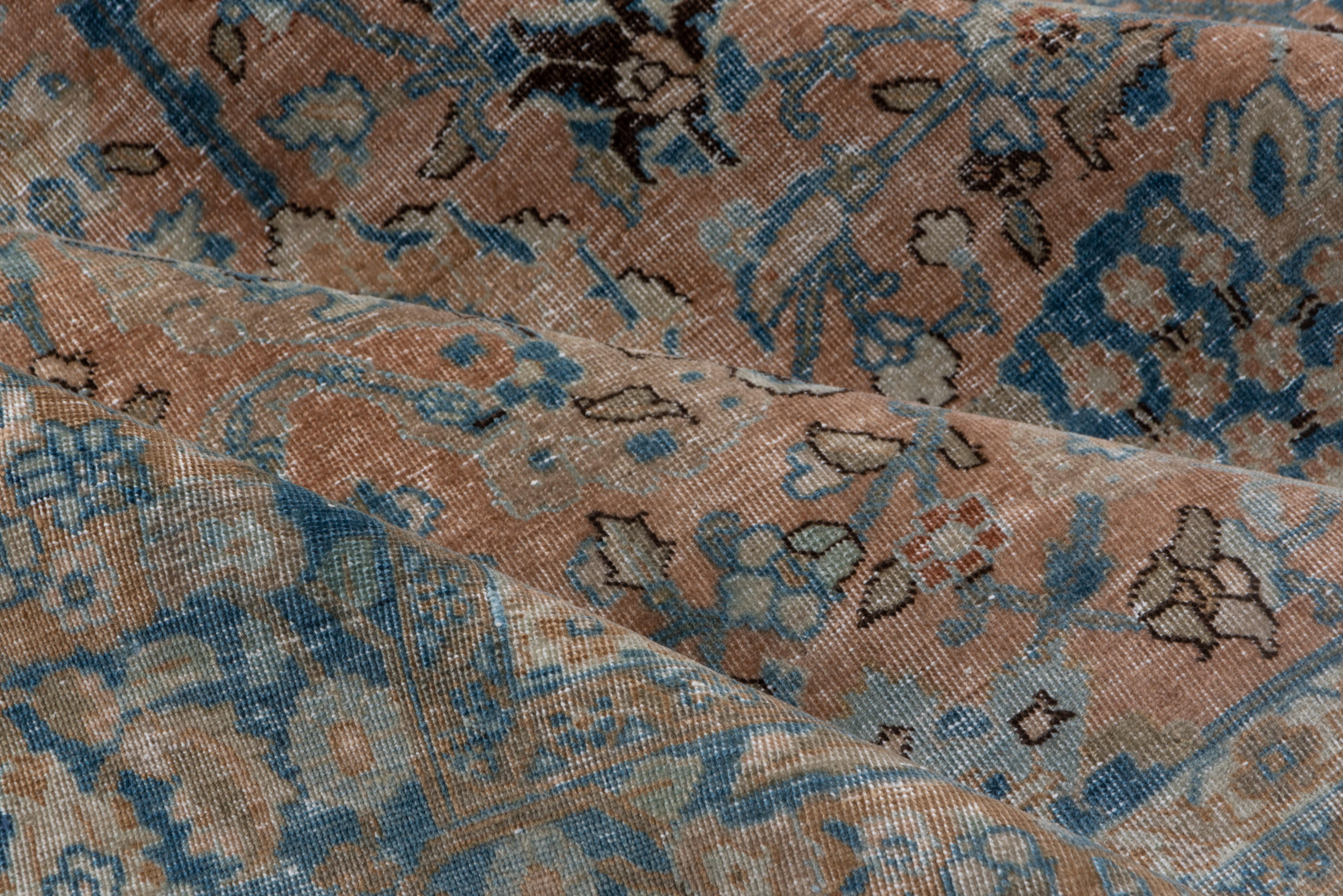 Early 20th Century Antique Persian Tabriz Carpet, Peach Field & Blue Borders