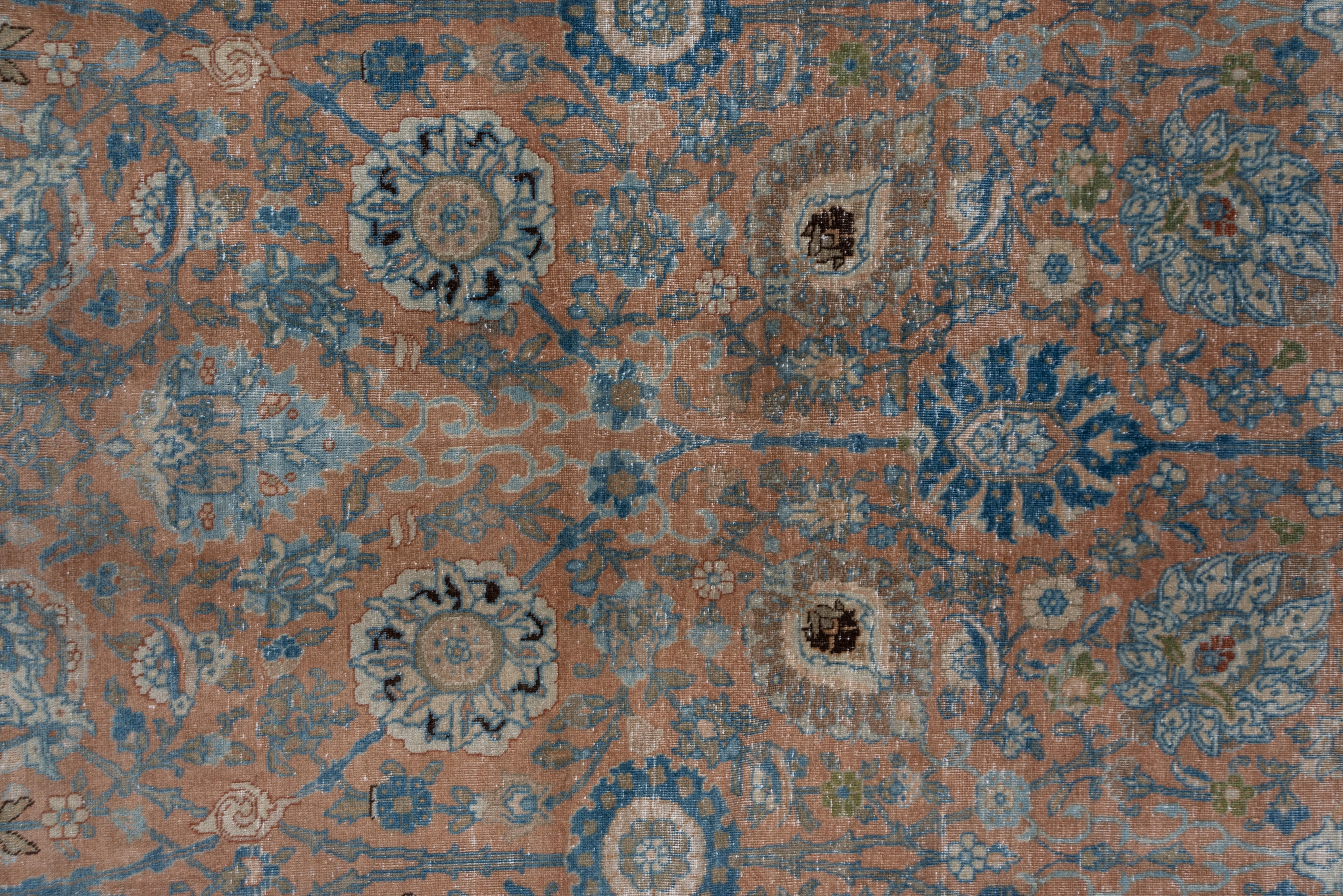 Antique Persian Tabriz Carpet, Peach Field & Blue Borders 2