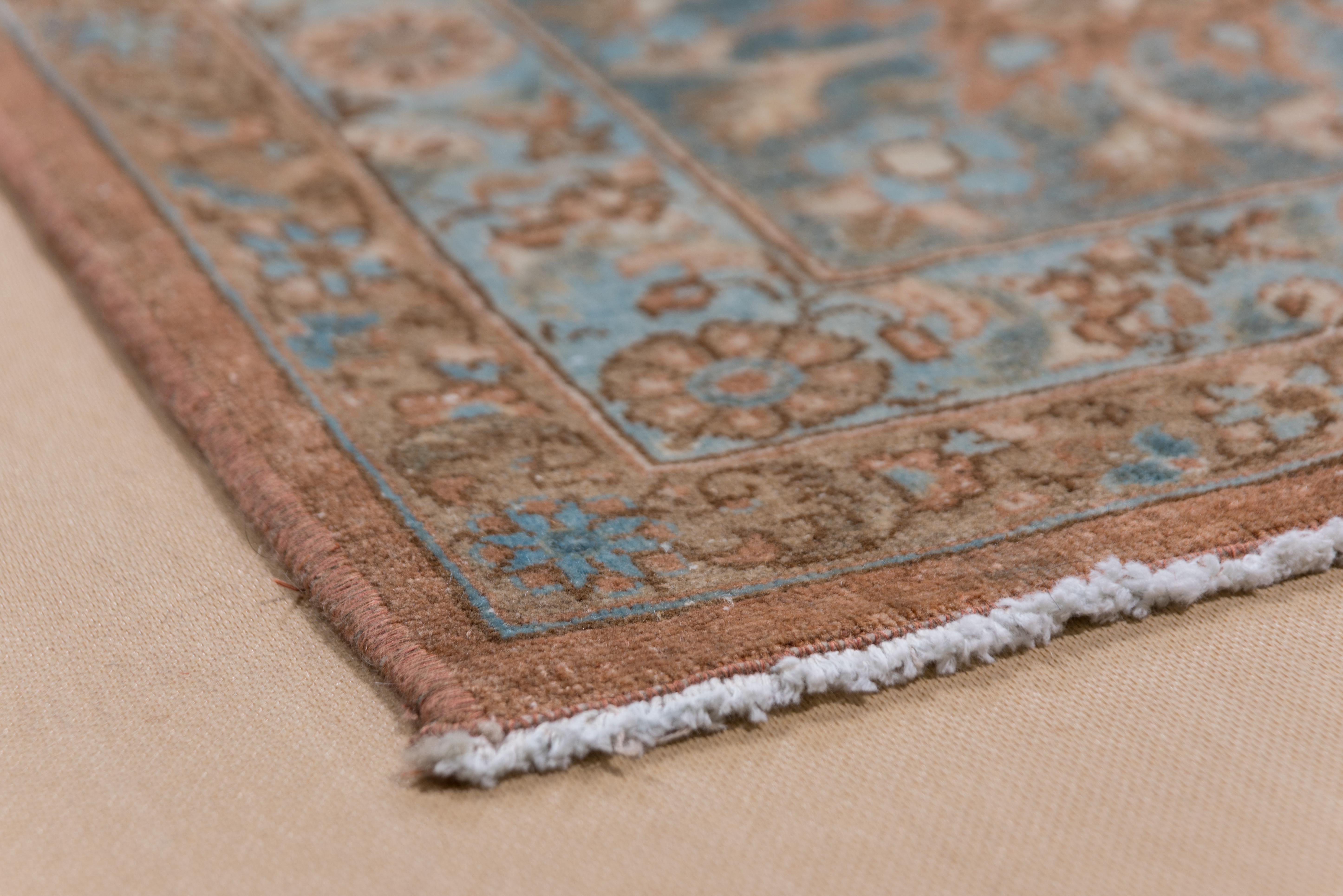 Antique Persian Tabriz Carpet, Rust Field, All-Over Field, Blue Border For Sale 6