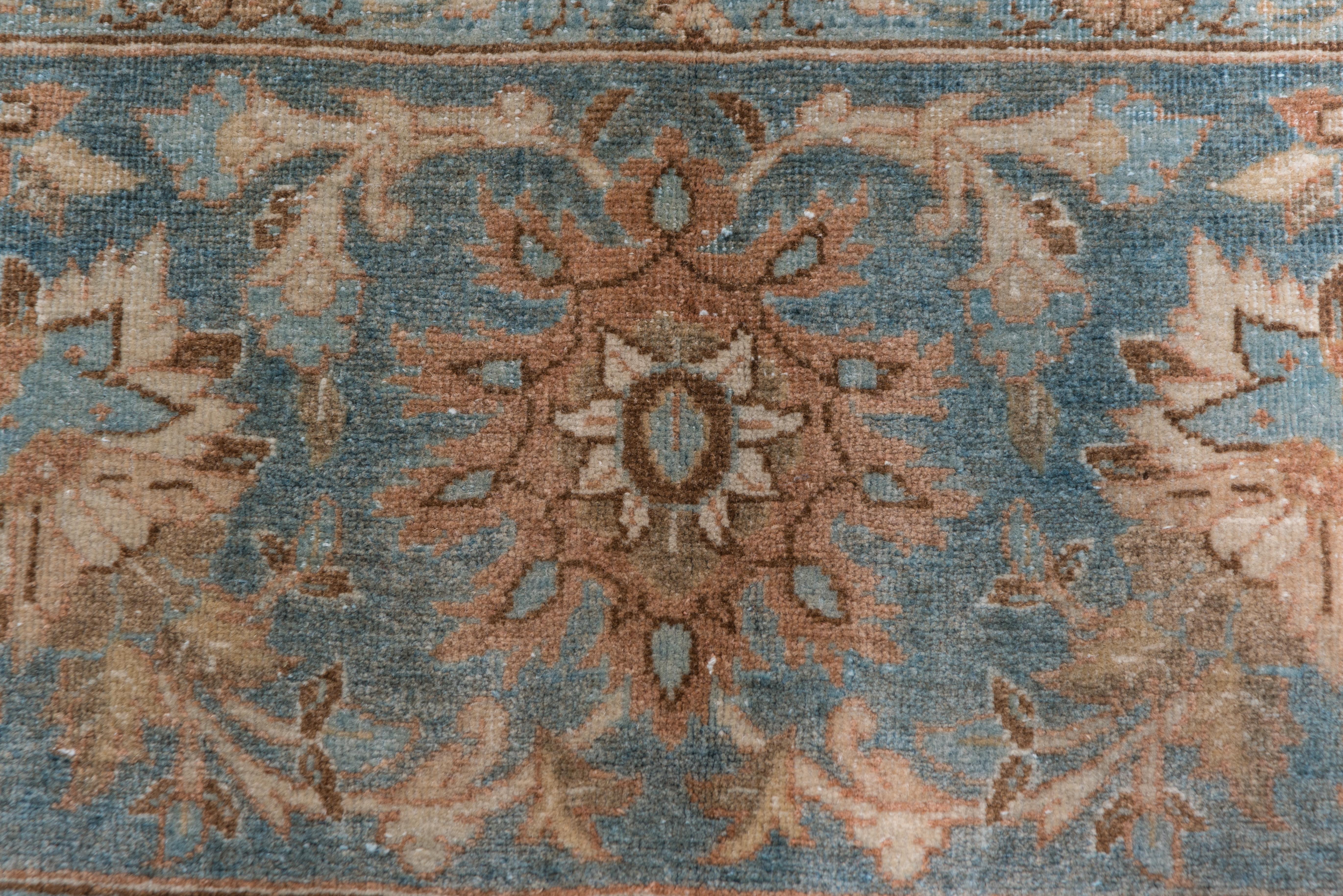 Antique Persian Tabriz Carpet, Rust Field, All-Over Field, Blue Border In Good Condition For Sale In New York, NY