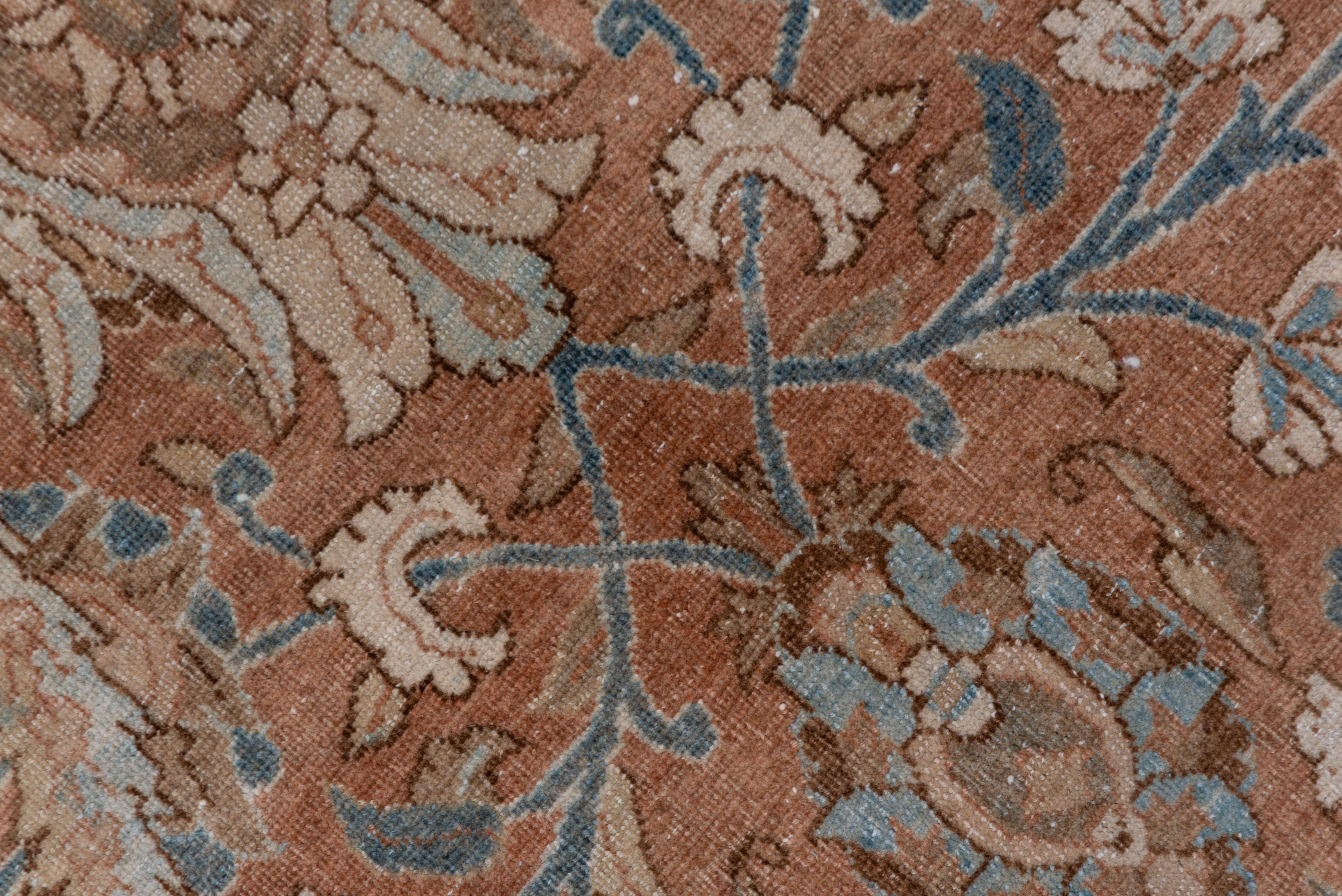 Antique Persian Tabriz Carpet, Rust Field, All-Over Field, Blue Border For Sale 1