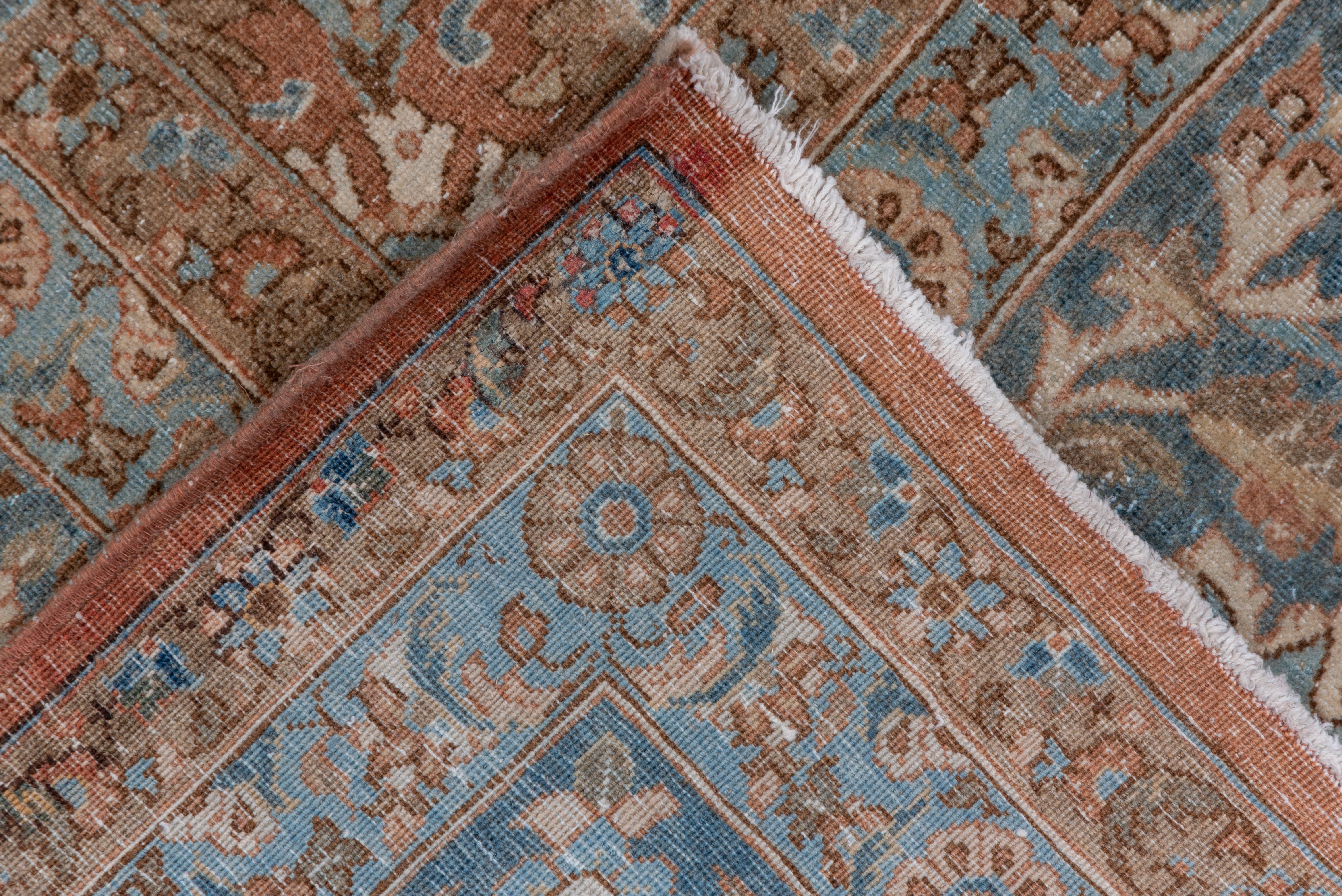 Antique Persian Tabriz Carpet, Rust Field, All-Over Field, Blue Border For Sale 3