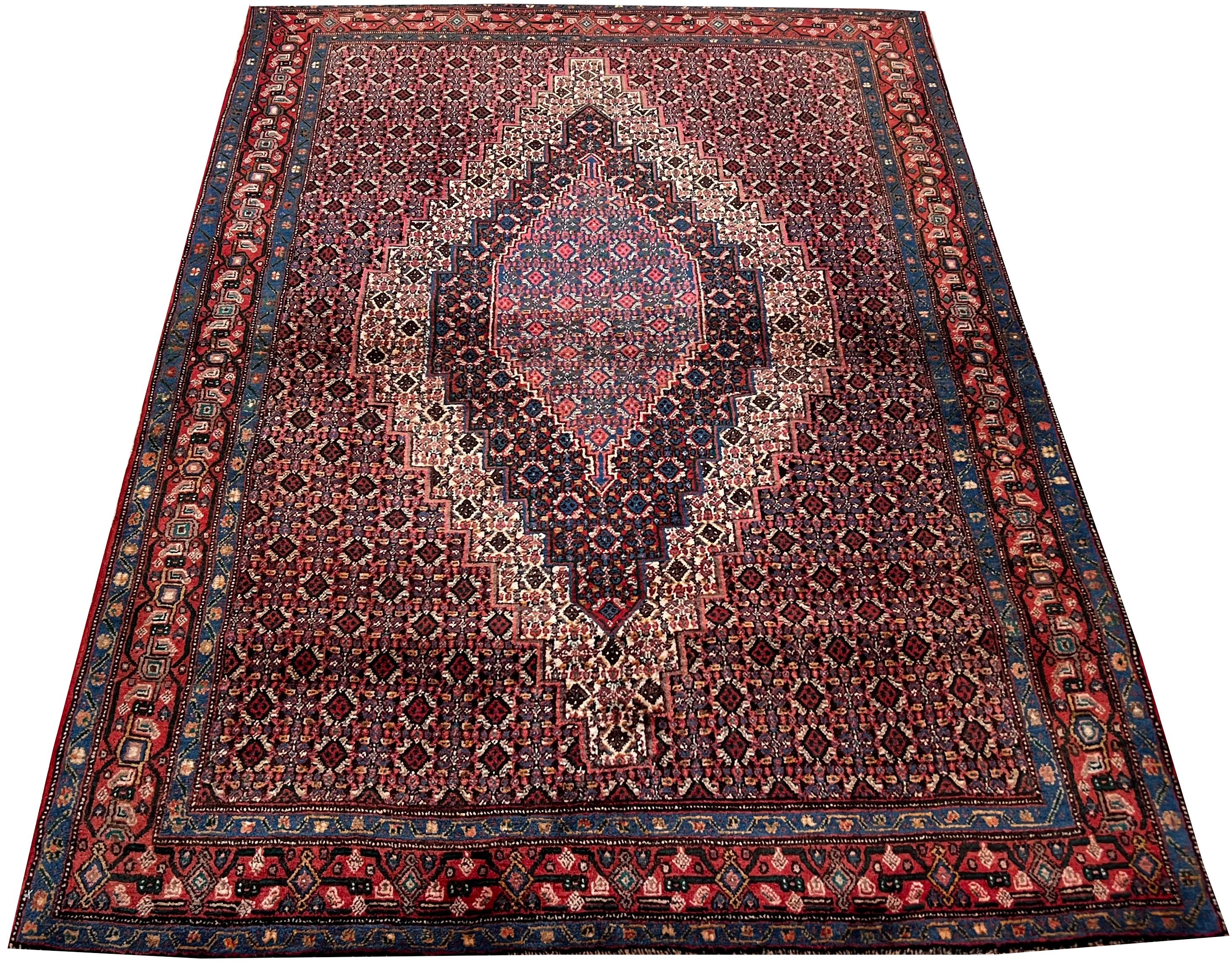 Antique Persian Tabriz Carpet, Wine Red, Ivory, Navy, Handmade Oriental Rug For Sale 3