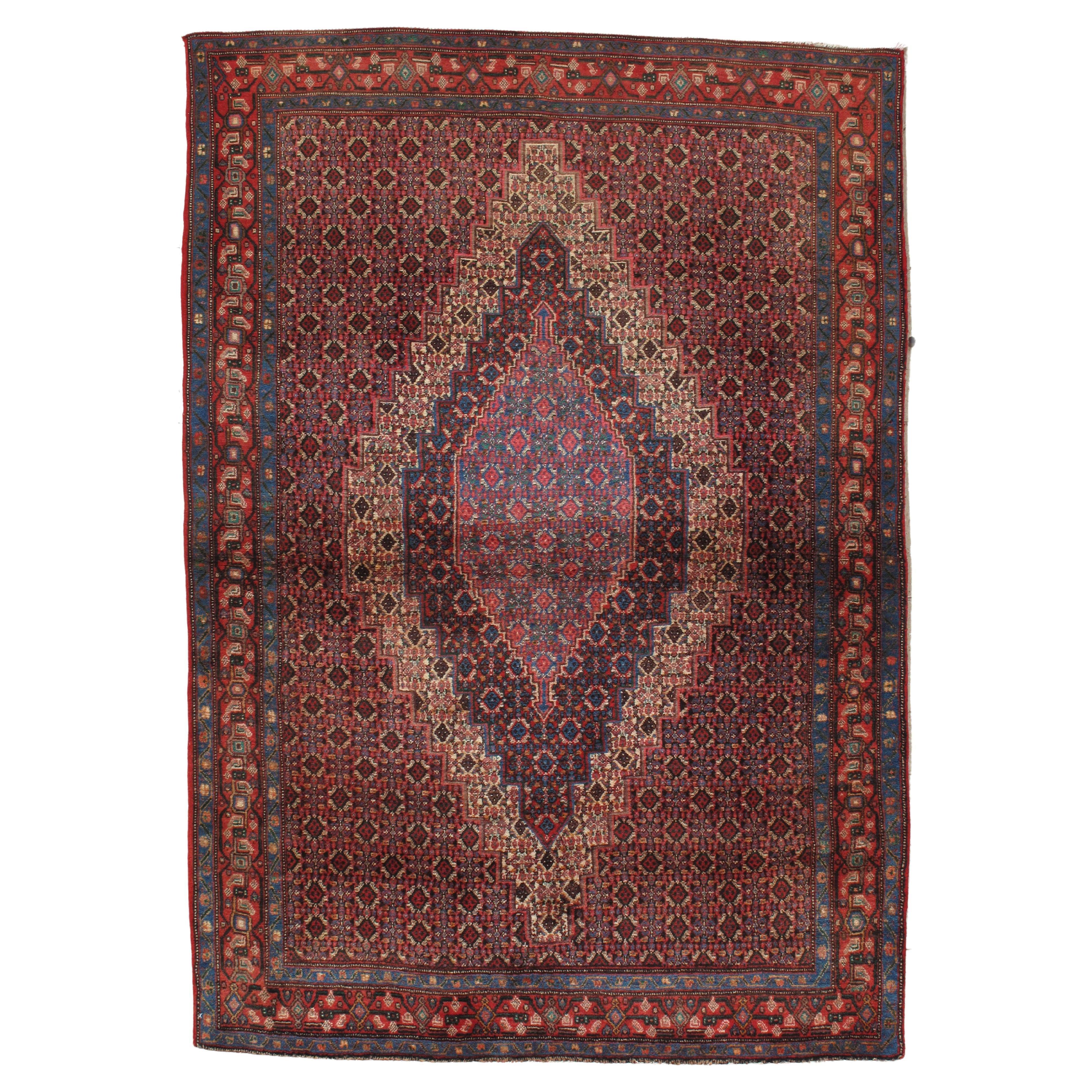 Antique Persian Tabriz Carpet, Wine Red, Ivory, Navy, Handmade Oriental Rug For Sale