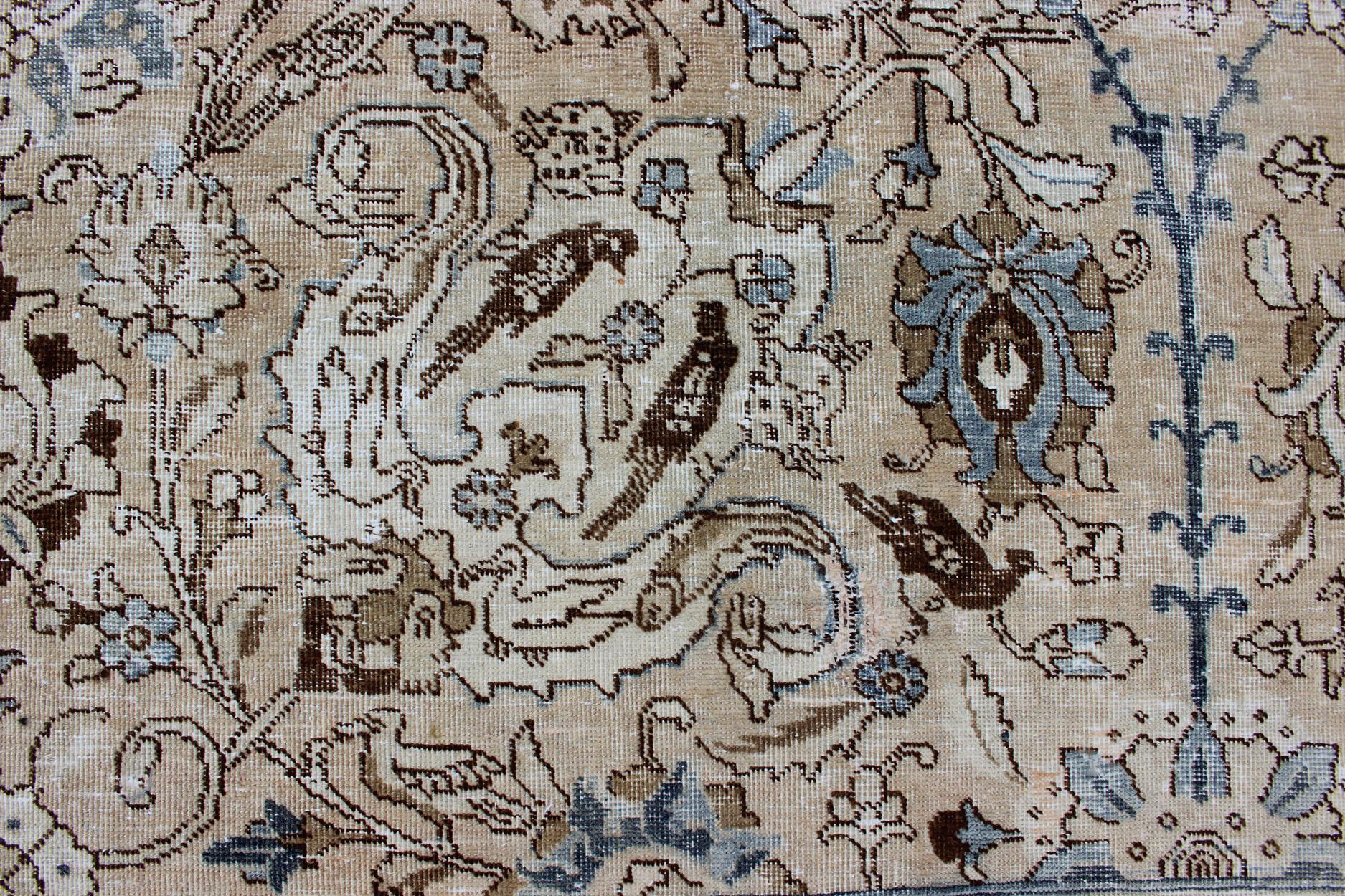 Tapis persan ancien Tabriz All Over Design  in Steal Blue, Tan & Brown Tones en vente 4
