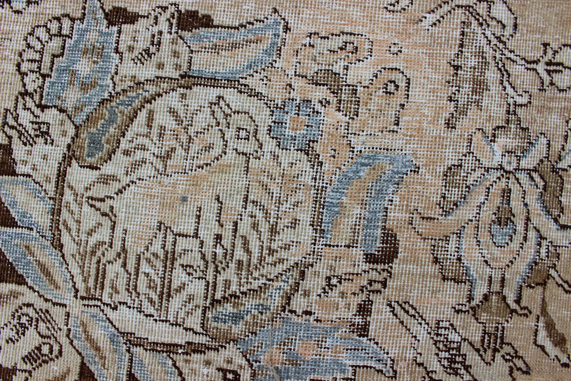 Tapis persan ancien Tabriz All Over Design  in Steal Blue, Tan & Brown Tones en vente 7