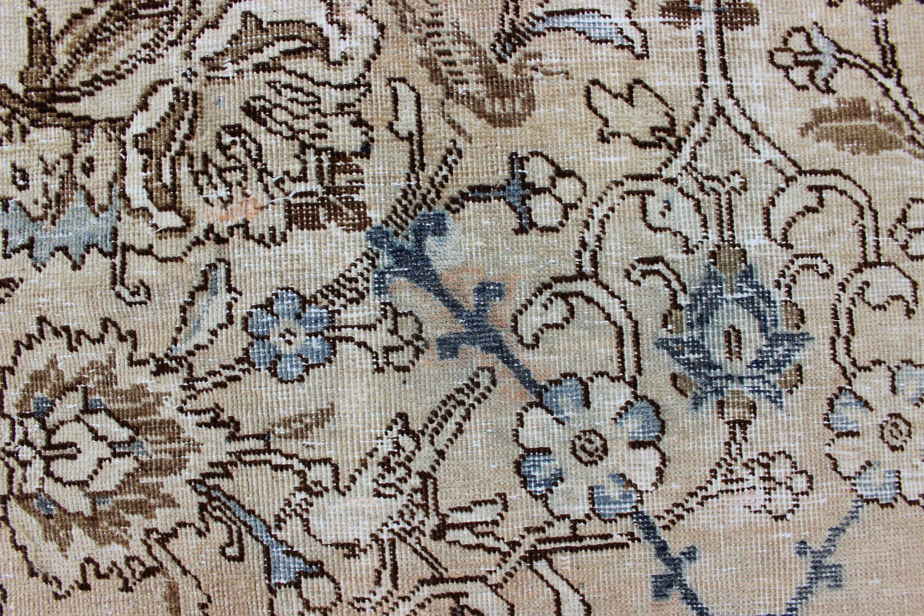 Tapis persan ancien Tabriz All Over Design  in Steal Blue, Tan & Brown Tones en vente 9