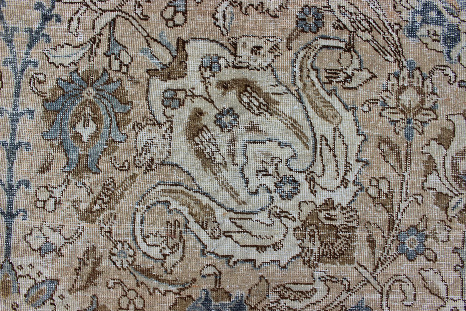 Tapis persan ancien Tabriz All Over Design  in Steal Blue, Tan & Brown Tones en vente 10