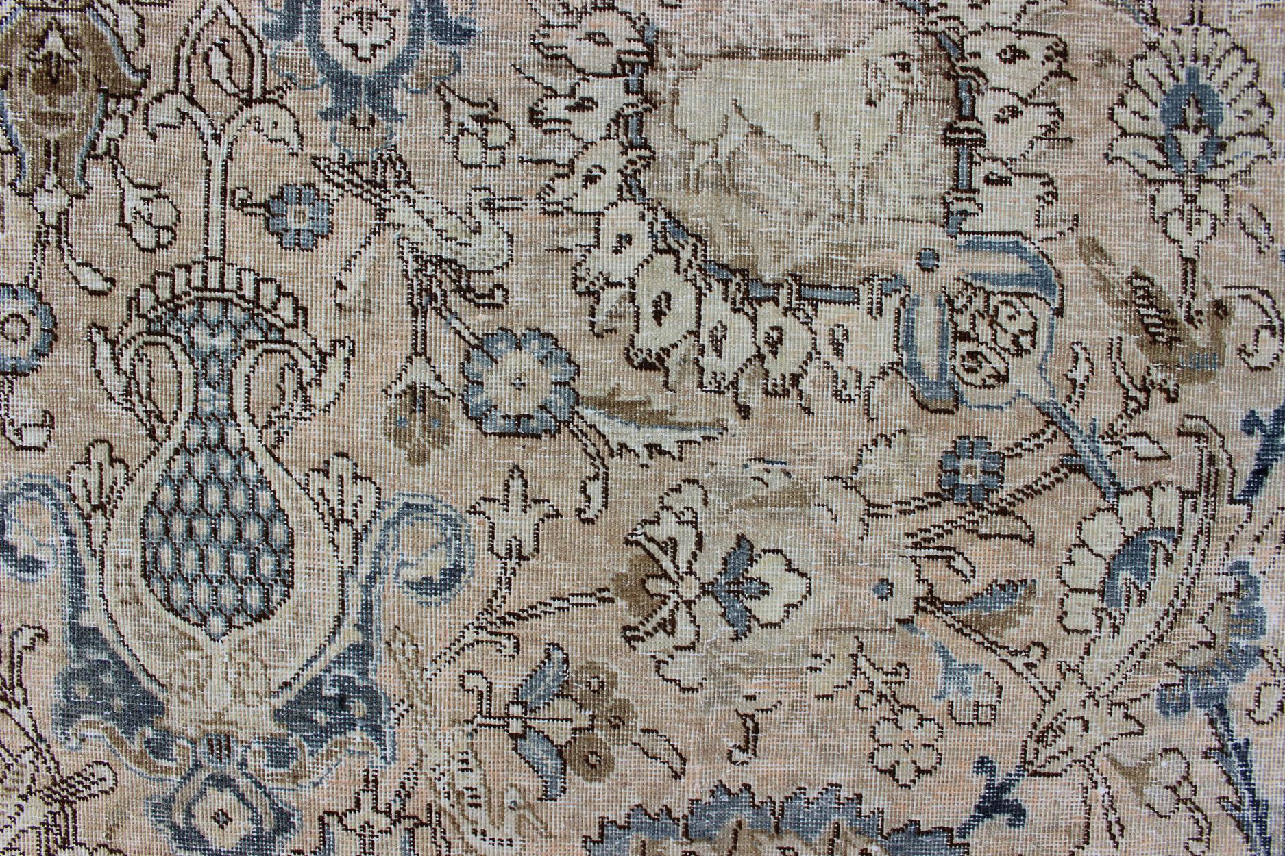 Tapis persan ancien Tabriz All Over Design  in Steal Blue, Tan & Brown Tones en vente 11