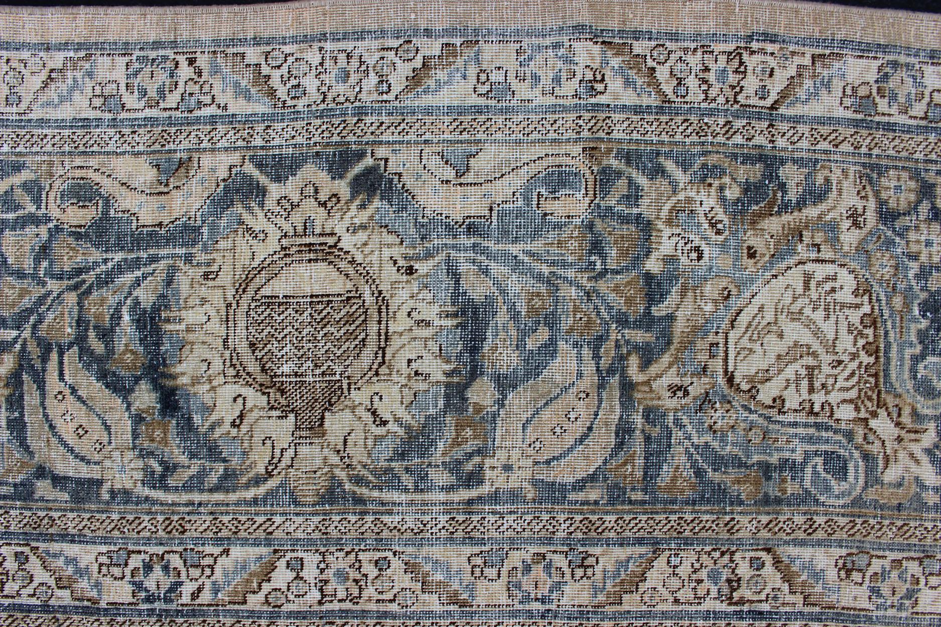 Tapis persan ancien Tabriz All Over Design  in Steal Blue, Tan & Brown Tones en vente 12