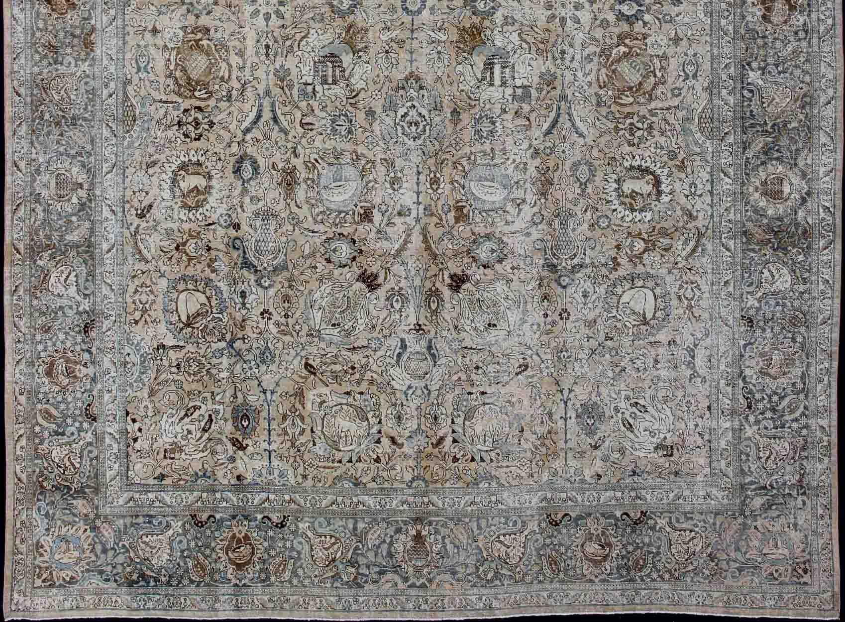 Steal Tapis géométrique Tabriz bleu, gris, taupe, tan, bleu et marron. Keivan Woven Arts / tapis R20-115, pays d'origine / type : Iran / Tabriz, vers 1920.

Mesures : 13'2 x 17'10

Ce tapis Tabriz ancien, datant de la Perse des années 1920, présente